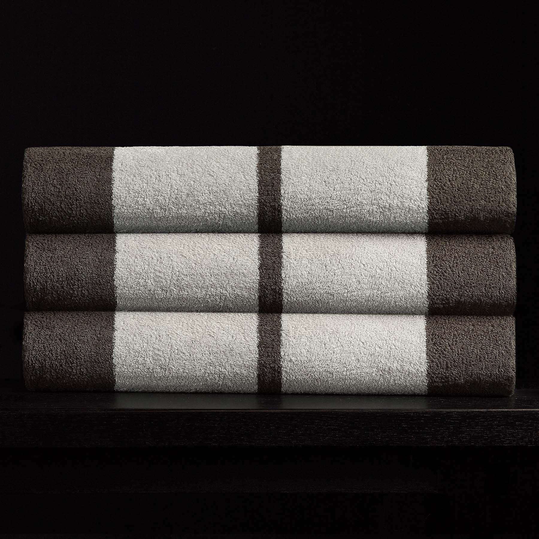 Premium Wide Stripe Beach Towel - Soft & Absorbent Safari/Pearl Grey - Perfect for Pool, Beach, Yoga & Outdoor Activities