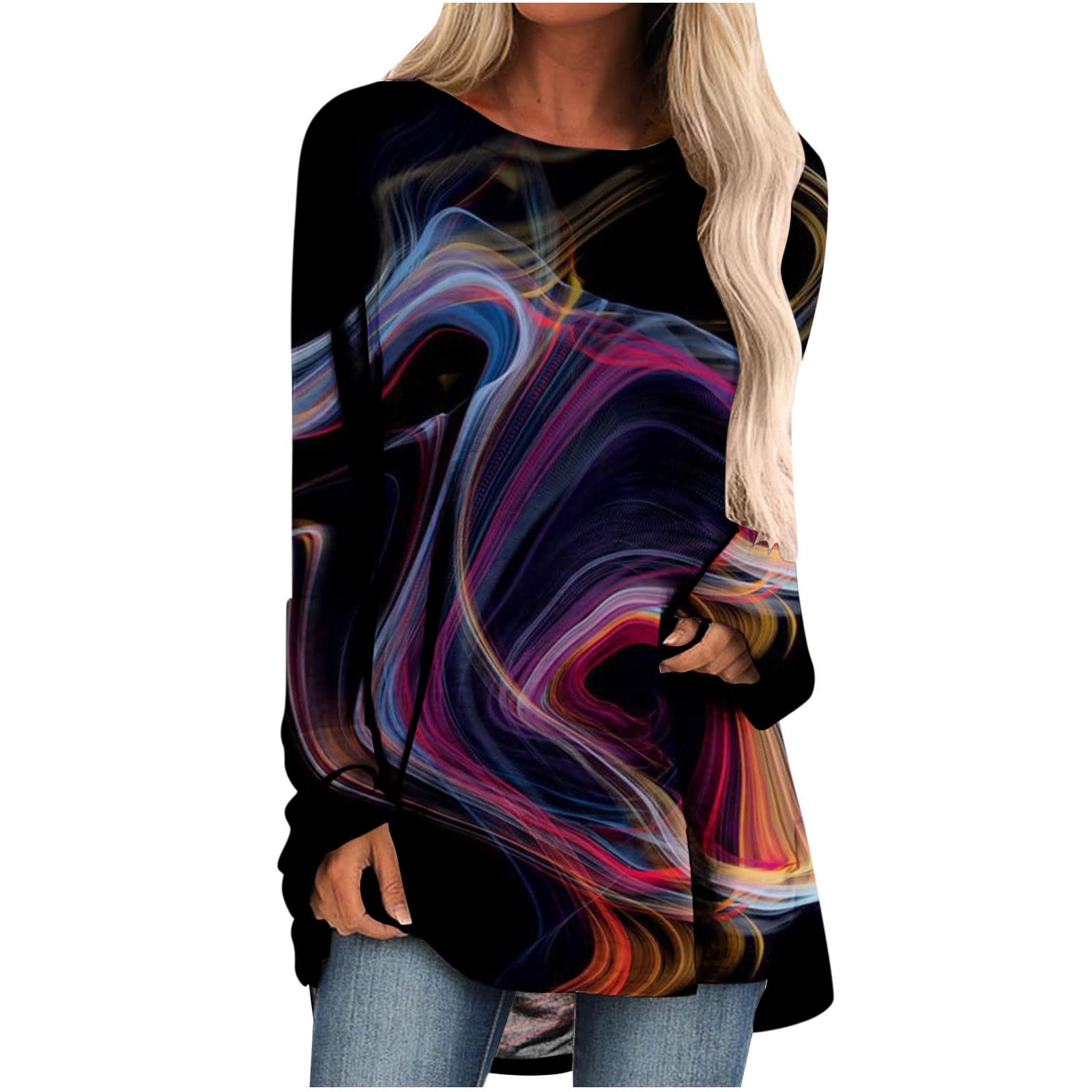 Women's Fall Fashion 2022 Tunic Tops - Dressy Casual Crewneck Sweatshirt, Long Sleeve Loose Blouse to Wear with Leggings | Perfect for Office, Weekend Outfits & Layering