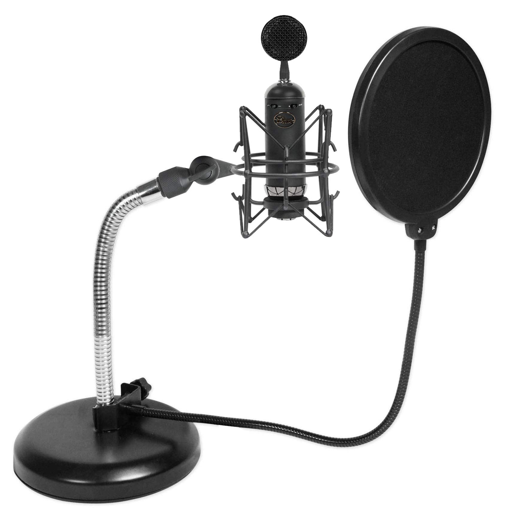 Professional Blue Blackout Spark SL Condenser Studio Microphone Kit with Shock Mount & Gooseneck Stand - Perfect for Podcasting, Voice Overs, Music Recording & Home Studio Setups