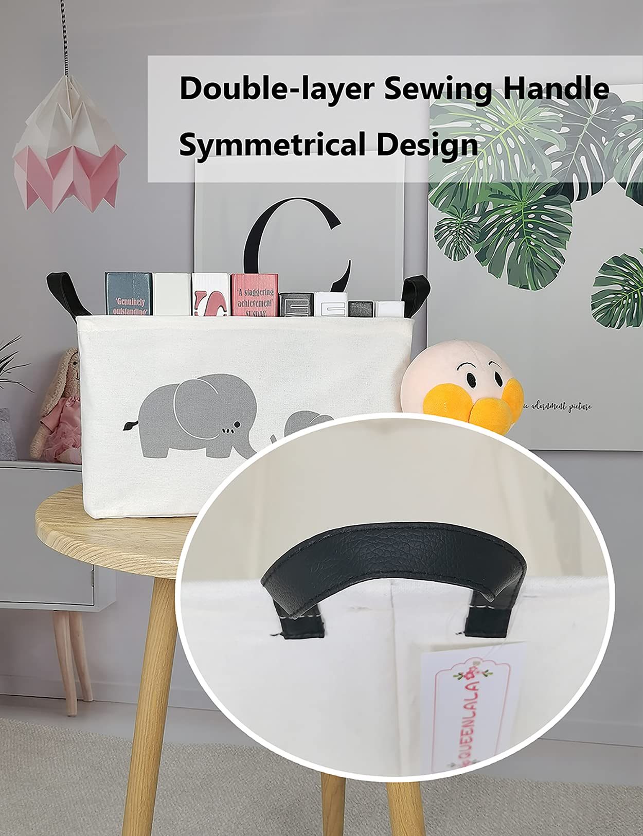 QUEENLALA Foldable Rectangular Laundry Hamper Basket - Nursery Toy Storage Organizer for Kids Bedroom, Office & Closet - Elephant Design Parent-Child Theme | Perfect for Baby Clothes, Toys Organization & Home Decor