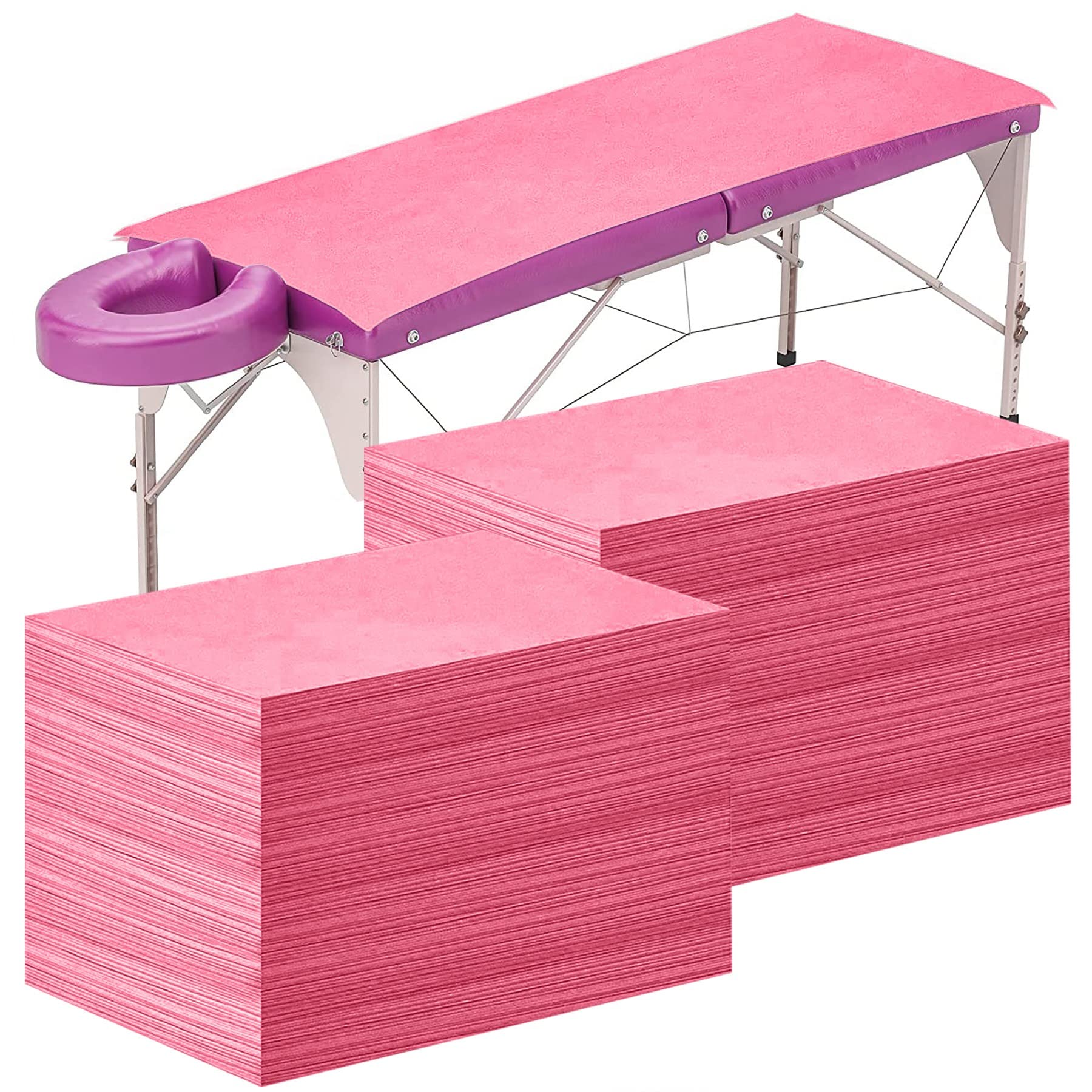 100 Pack Pink Disposable Massage Table Sheets - Waterproof Non-Woven Fabric, Breathable Bed Covers for Salon, Spa, Hotel & Lash Beds - Ideal for Facial Treatments, Massage Therapy & Beauty Services