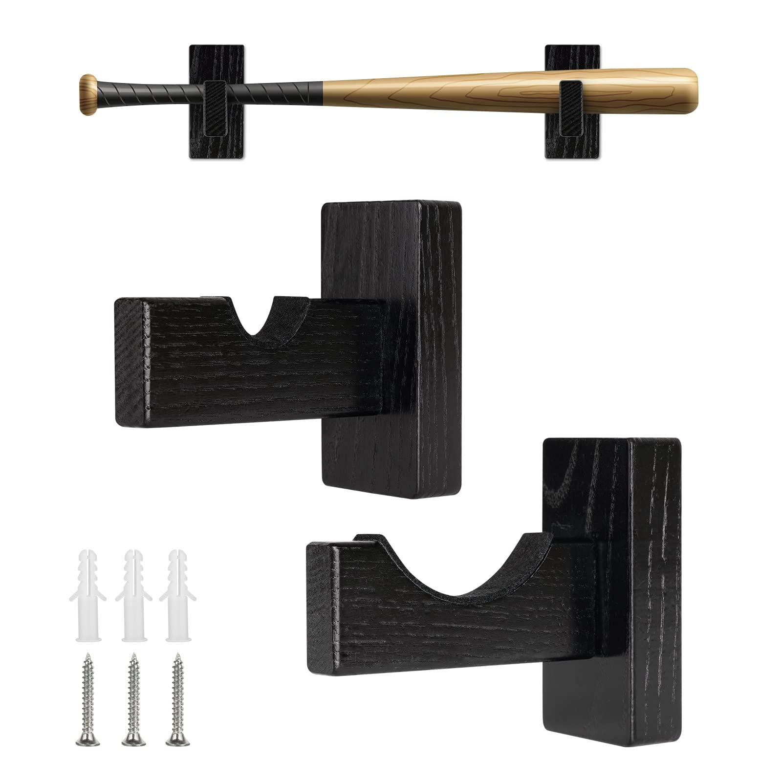 BiJun Horizontal Baseball Bat Wall Mount - Display Case & Holder for Baseball & Softball Bats - Wall Rack Organizer for Bat Storage & Souvenir Display - Perfect for Home, Garage, or Sports Memorabilia Room