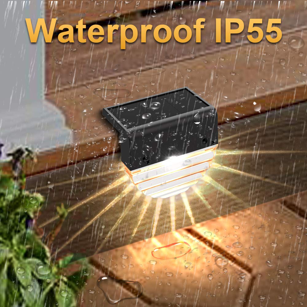 Solar Deck Lights Outdoor Waterproof - 10 Lumens Warm White & Color Changing LED Solar Step Lights for Stairs, Yard, Garden Pathway, Patio & Fences (2 Pack) | Energy-Efficient Landscape Lighting for Nighttime Safety & Ambience