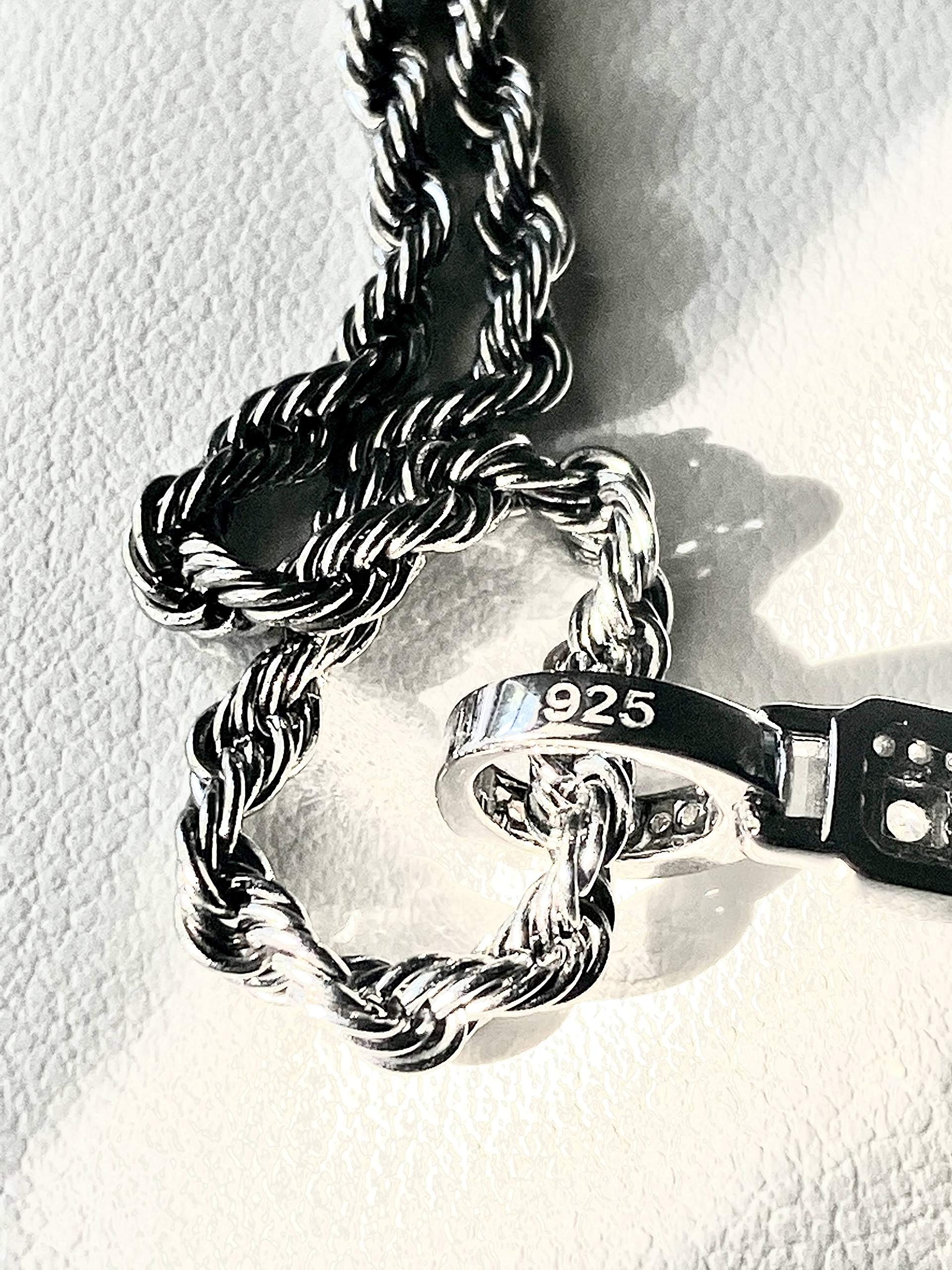 925 Sterling Silver Iced Out Tennis Rope Chain Necklace for Men & Women - 3mm Stainless Steel Pendant with Real Iced Charm - Adjustable 16