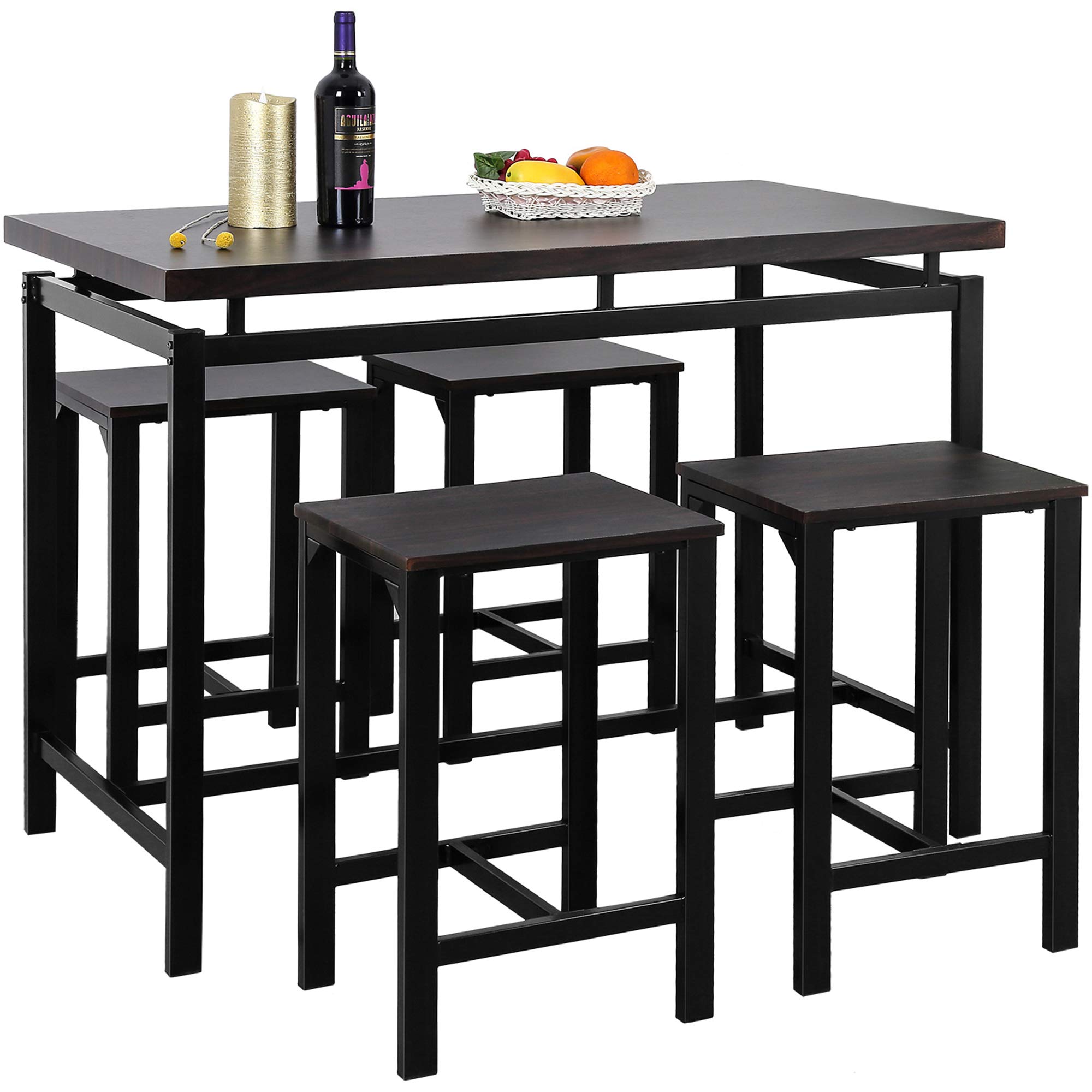5-Piece Modern Black Counter Height Dining Table Set for 4 - Wood Pub Bar Table & Chairs - Kitchen & Dining Room Furniture for Small Spaces, Apartments, Breakfast Nooks & Compact Homes