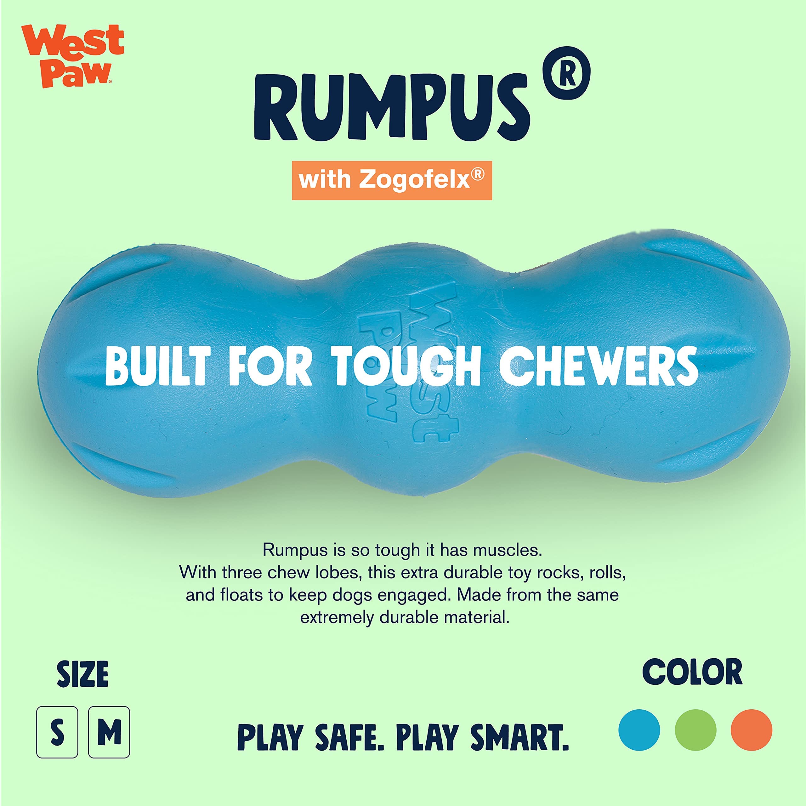 Zogoflex Rumpus Dog Chew Toy - Durable, Floatable for Fetch & Swimming - Aqua Blue