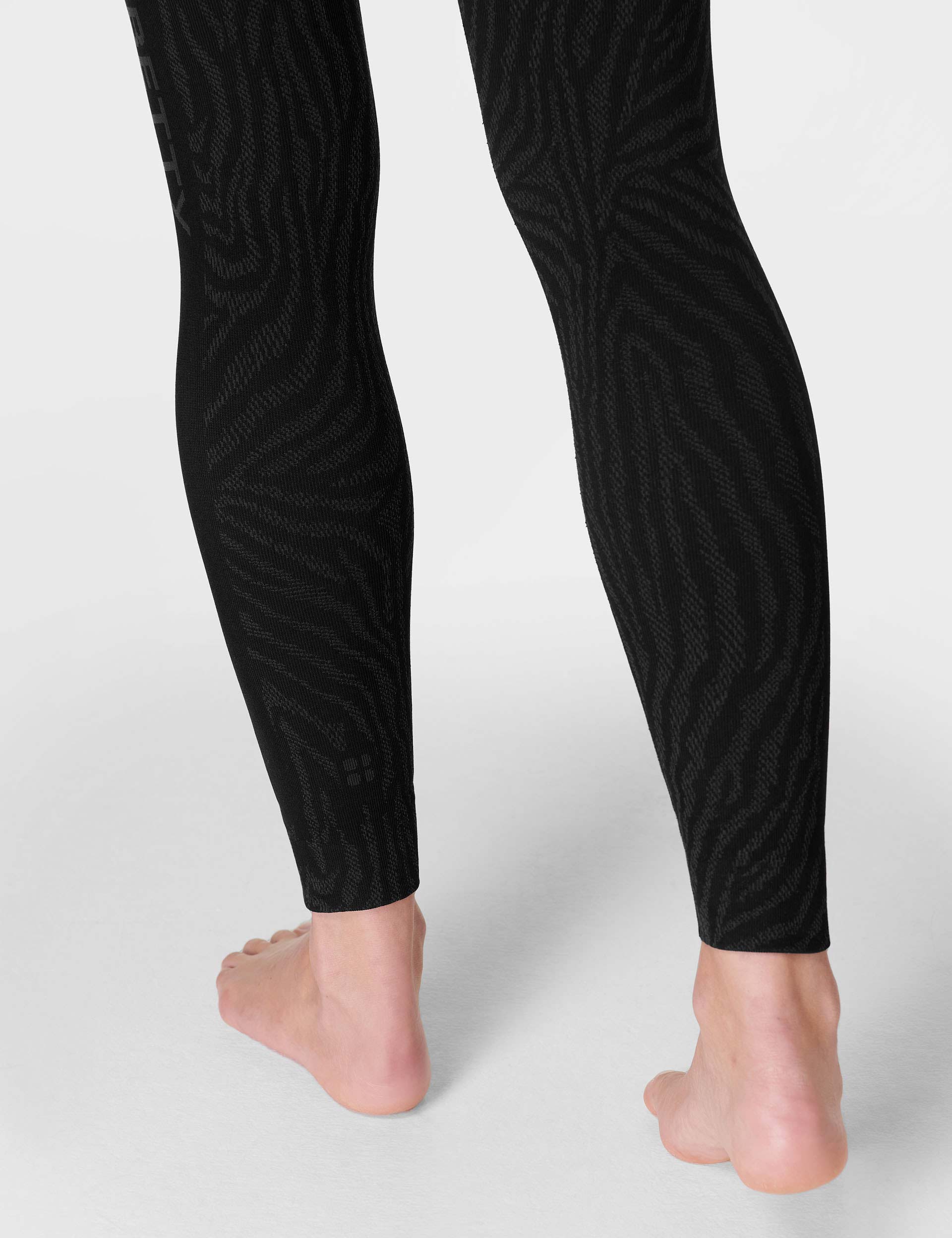 Black Zebra Print Jacquard Animal Base Layer Leggings for Women - Perfect for Yoga, Running & Winter Workouts