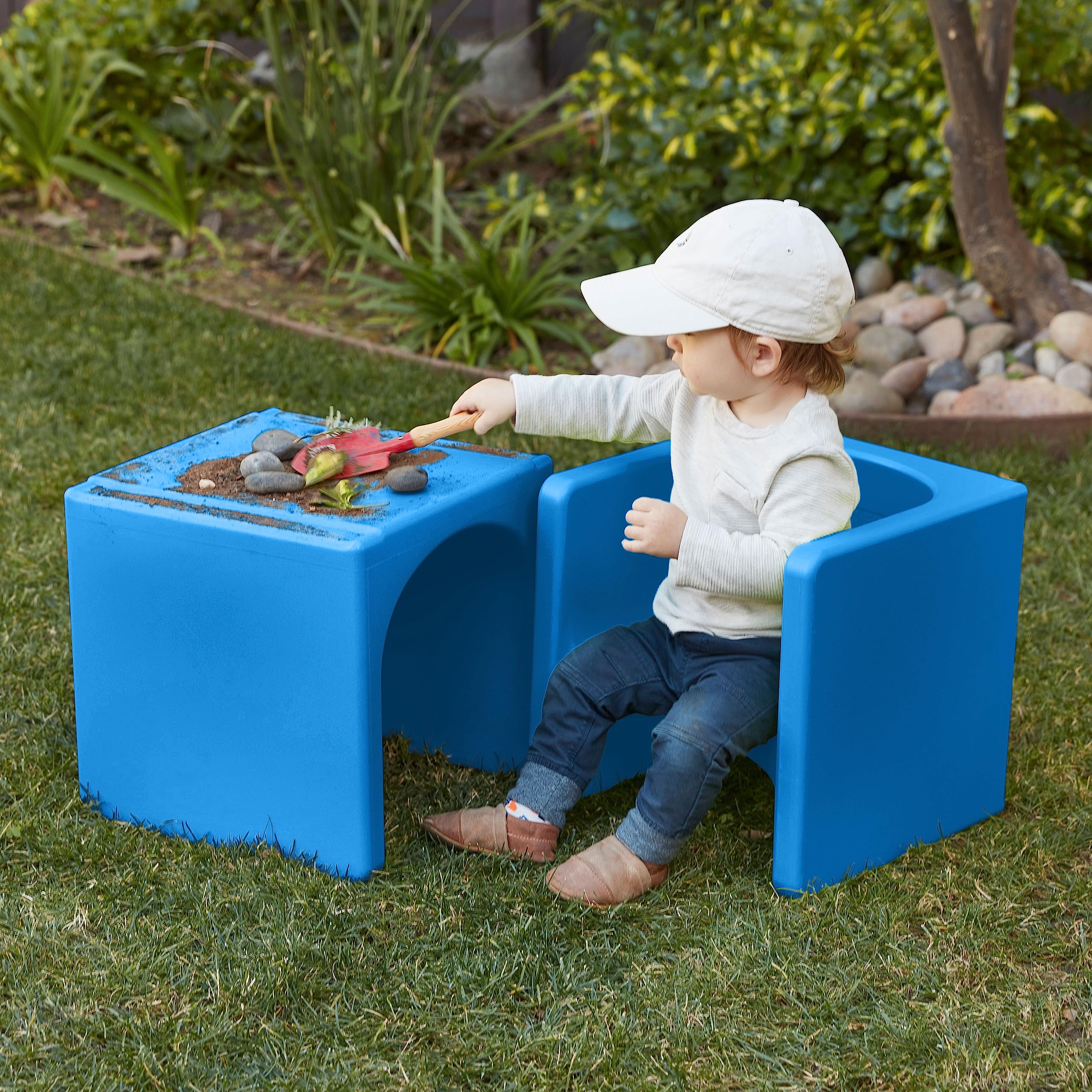 ECR4Kids Tri-Me 3-in-1 Cube Chair Set - Blue Kids Furniture for Classroom, Playroom & Bedroom - 4-Piece Multi-Functional Seating & Storage Solution for Toddlers & Children