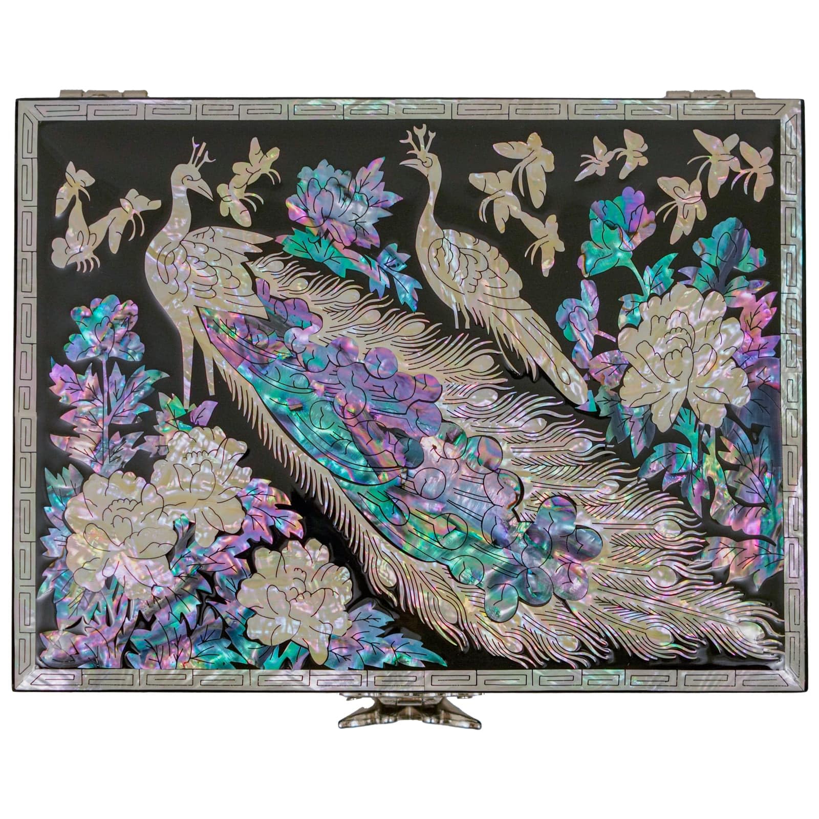 February Mountain Mother of Pearl Jewelry Box - 2-Layer Peacock Design Handmade Wooden Gift Box for Women | Perfect for Jewelry Storage, Wedding Gift, Birthday Present for Mom, Wife, Girlfriend or Sister