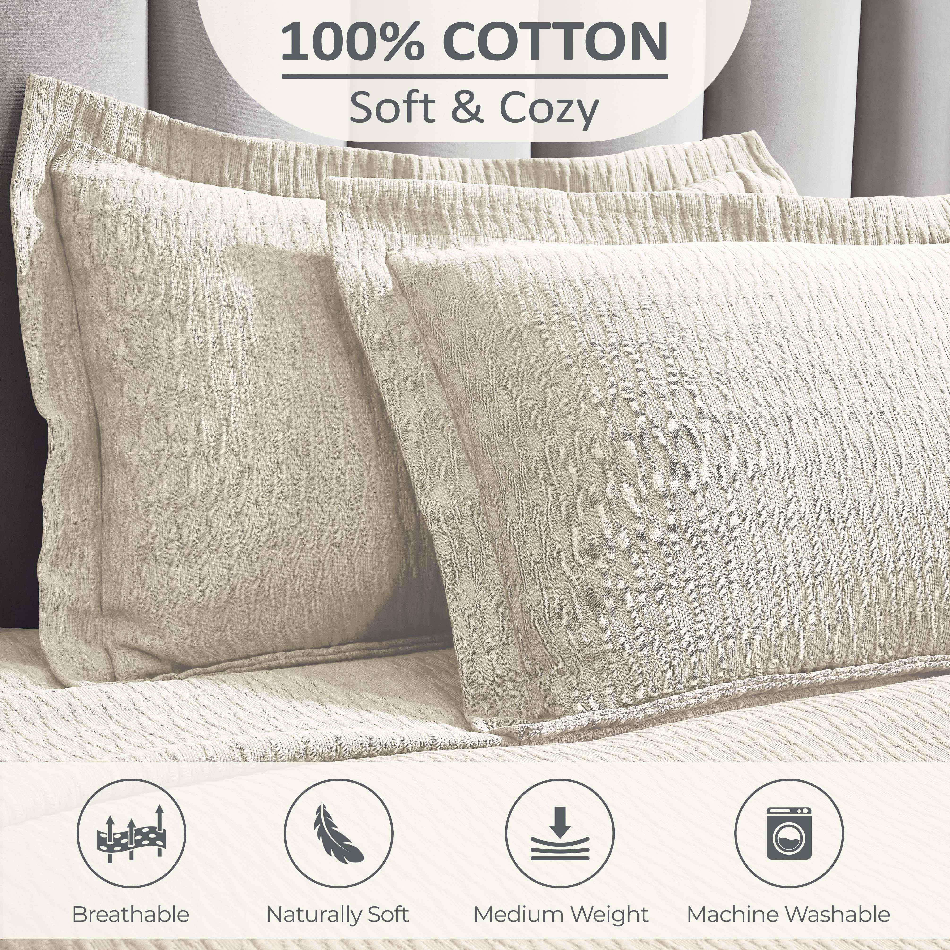 Calvert Cotton Medium Weight Geometric Matelasse Bedspread Set - Queen Size Luxury Bedding for Modern Bedrooms | Perfect for Master Bedroom, Guest Room & Dorm Decor