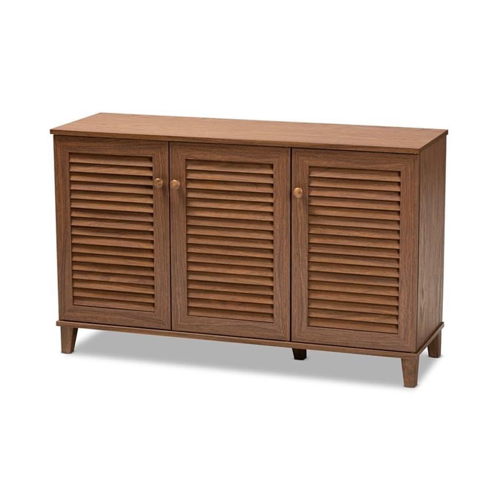 Baxton Studio Coolidge Modern 8-Shelf Wooden Shoe Storage Cabinet - Walnut Finish, Contemporary Shoe Organizer for Entryway, Bedroom & Closet Organization