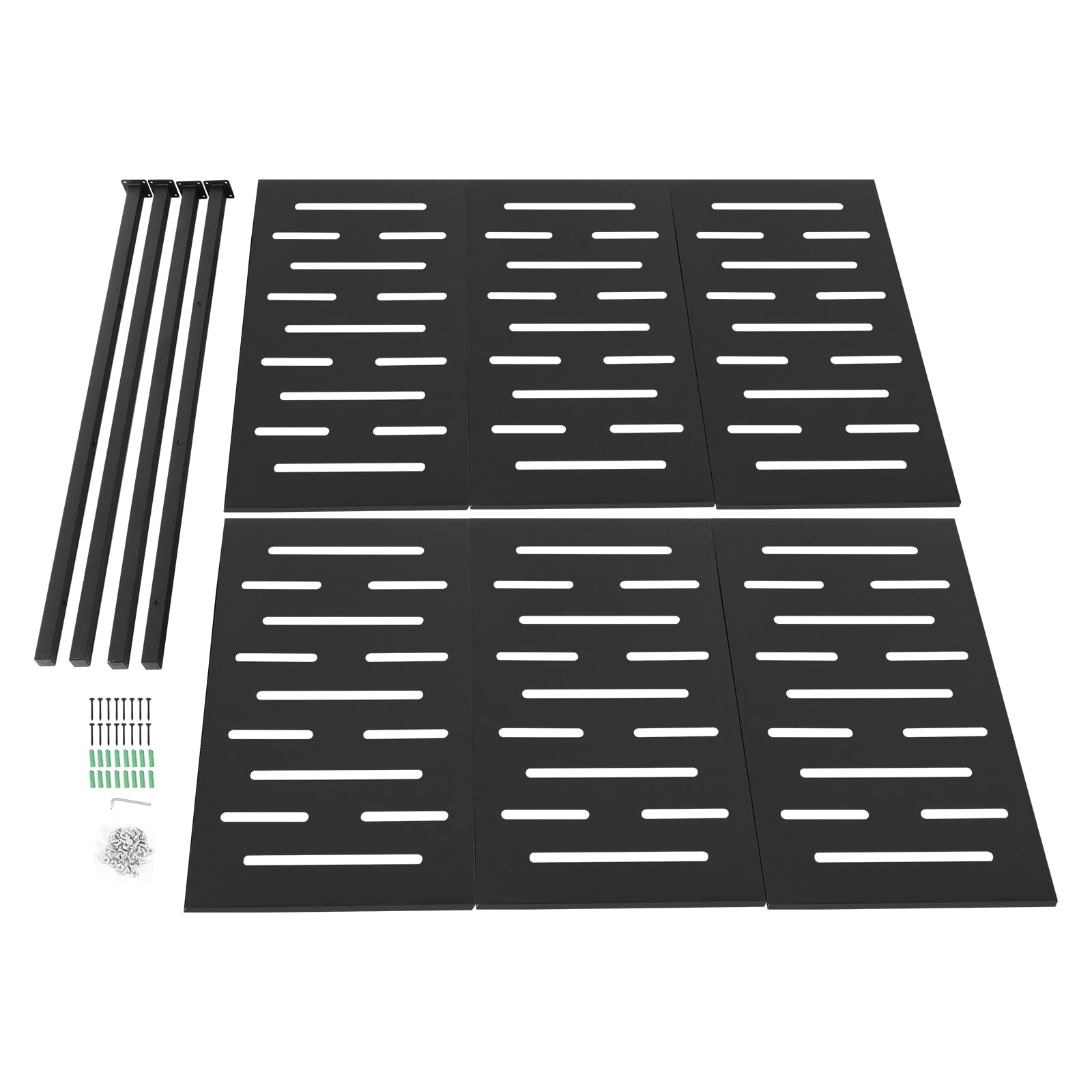 Freestanding AC Unit Privacy Screen Fence - 3-Panel Black Iron Cover for Air Conditioner, Trash Can & Pool Equipment - 42.13