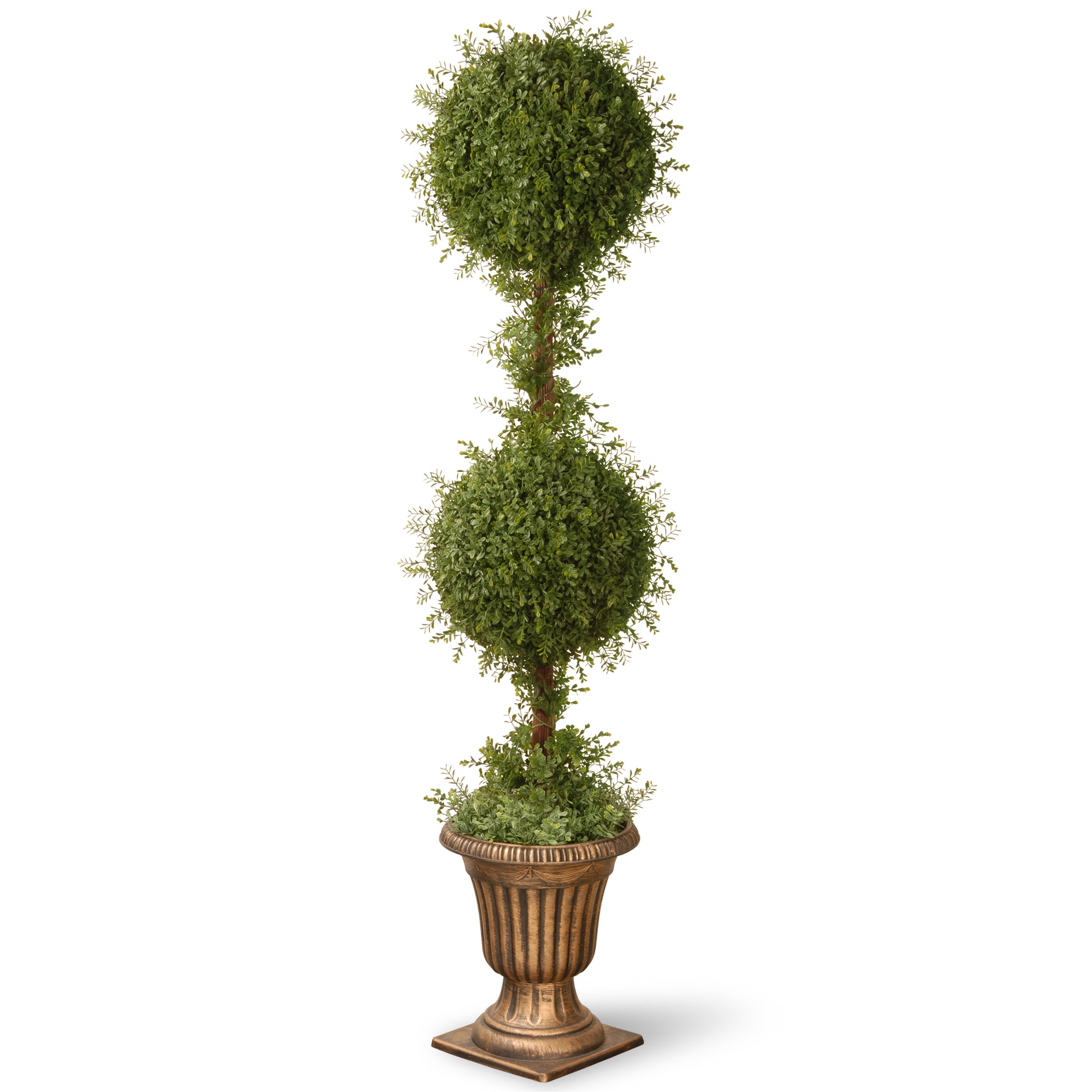 60 Inch Mini Tea Leaf 2 Ball Topiary Artificial Plant in Black with Gold Urn - Perfect for Home Decor, Office, Wedding Centerpieces & Indoor Greenery
