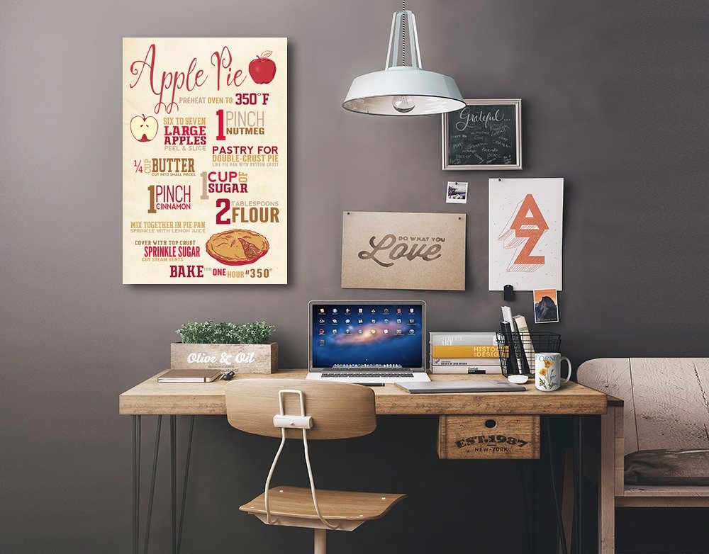 Lantern Press Apple Pie Recipe Typography Art Print - 16x24 Wrapped Canvas Wall Decor for Kitchen, Dining Room & Farmhouse Style Home