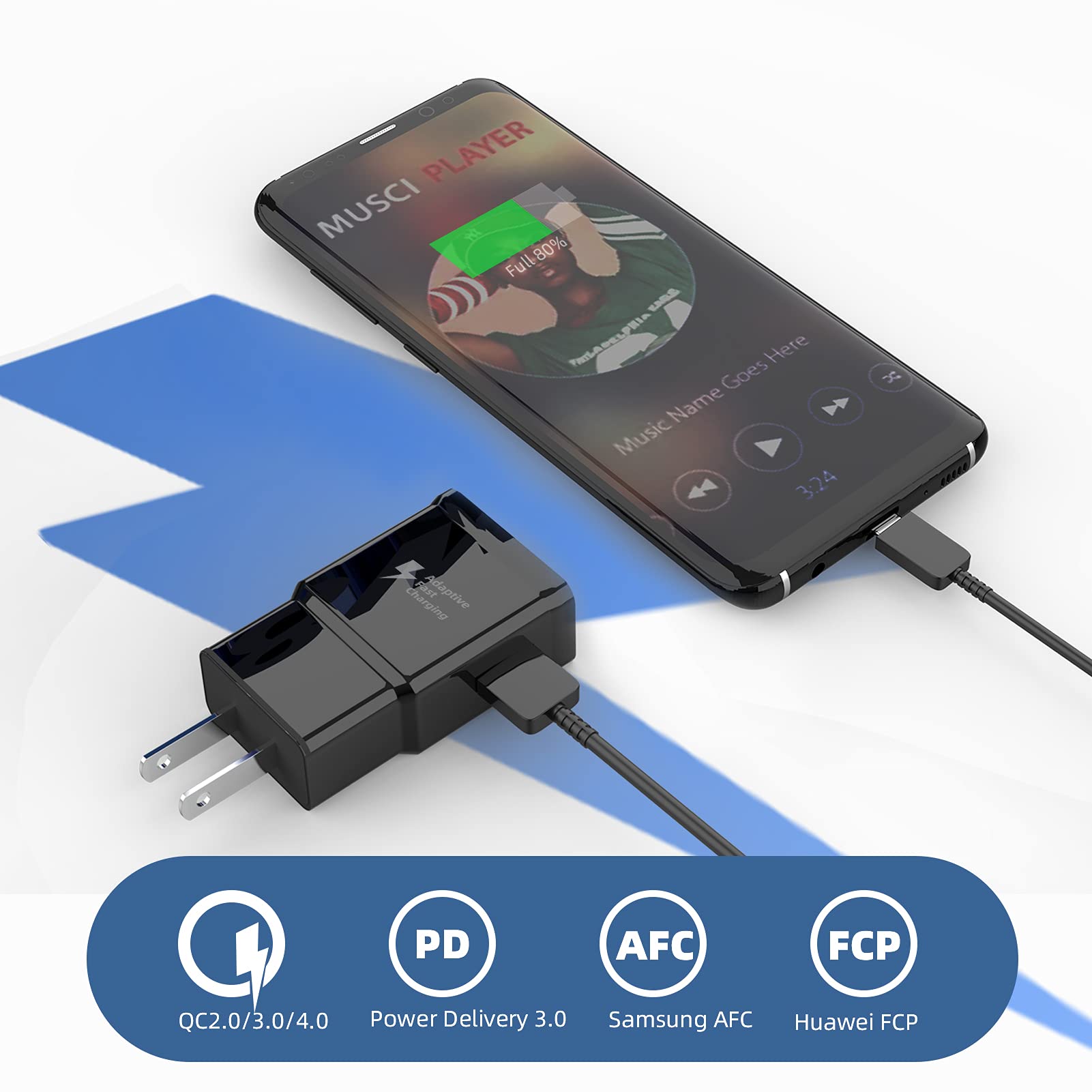 Fast USB C Wall Charger for Samsung Galaxy S8/S9/S10/S20/S21/Ultra/Note8/A21s/A31 - 30W PD Quick Charge Adapter with Type C Cable - Perfect for Home, Office & Travel Charging