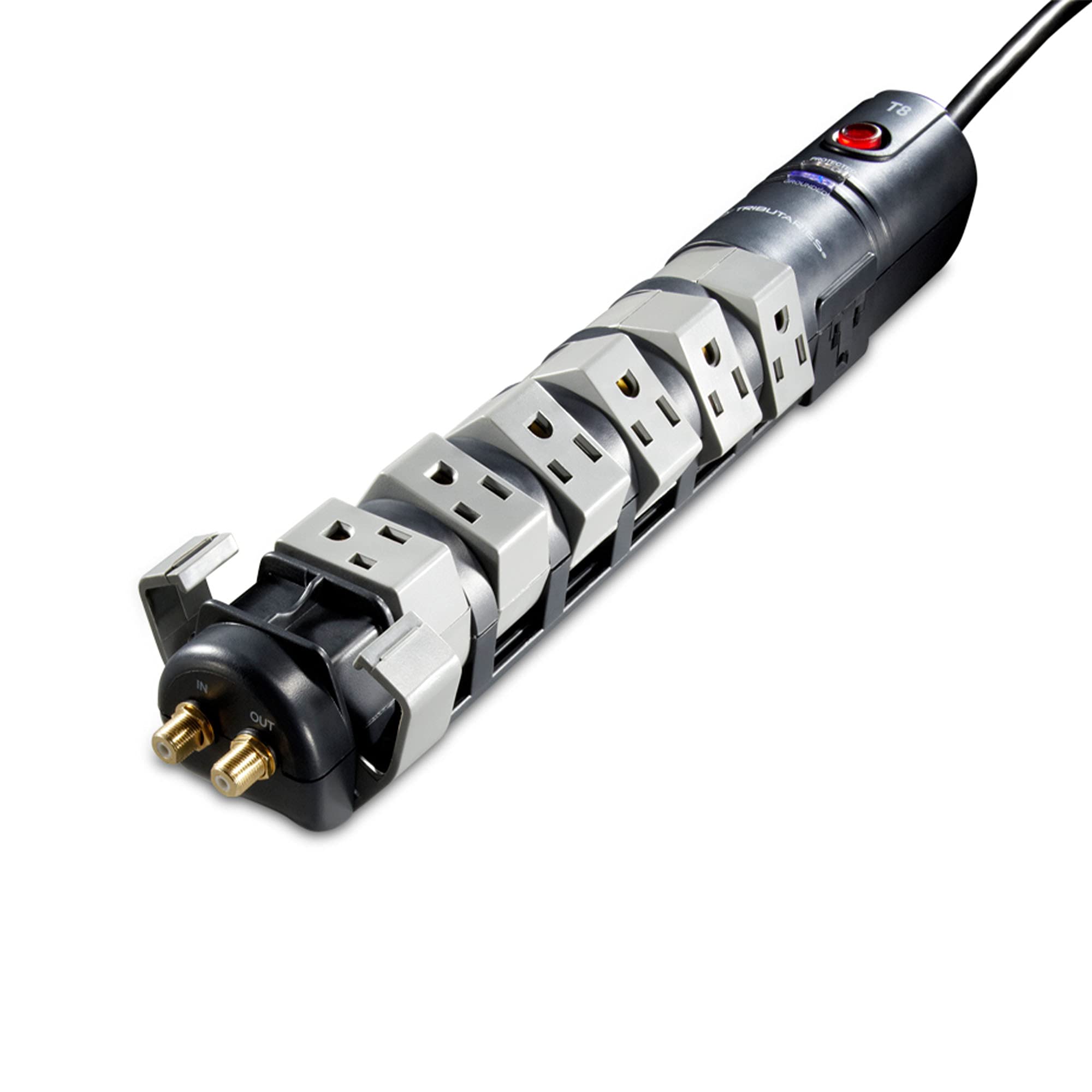 Tributaries T8 8-Outlet Swivel Power Strip with Surge Protection - Heavy Duty Power Strip for Home, Office, and Studio Use - Perfect for Entertainment Centers, Workstations, and AV Equipment