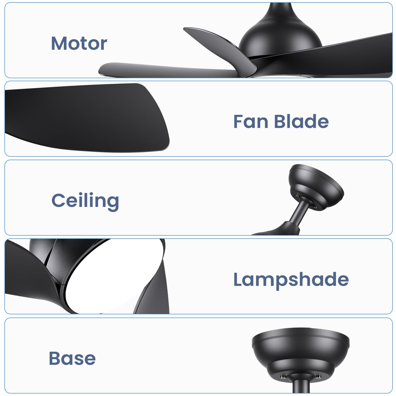 CJOY 30 Inch Black Ceiling Fan with Light and Remote Control - 6 Speed Dimmable Reversible DC Motor, 5 Blades - Perfect for Bedroom, Kids Room, Living Room, Office and Outdoor Patio