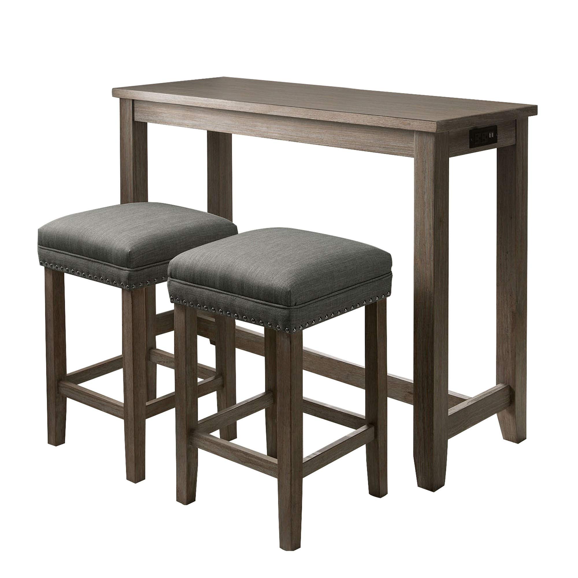 Benjara 3-Piece Counter Height Dining Set with Stools in Gray - Perfect for Kitchen Islands, Breakfast Bars & Small Space Dining