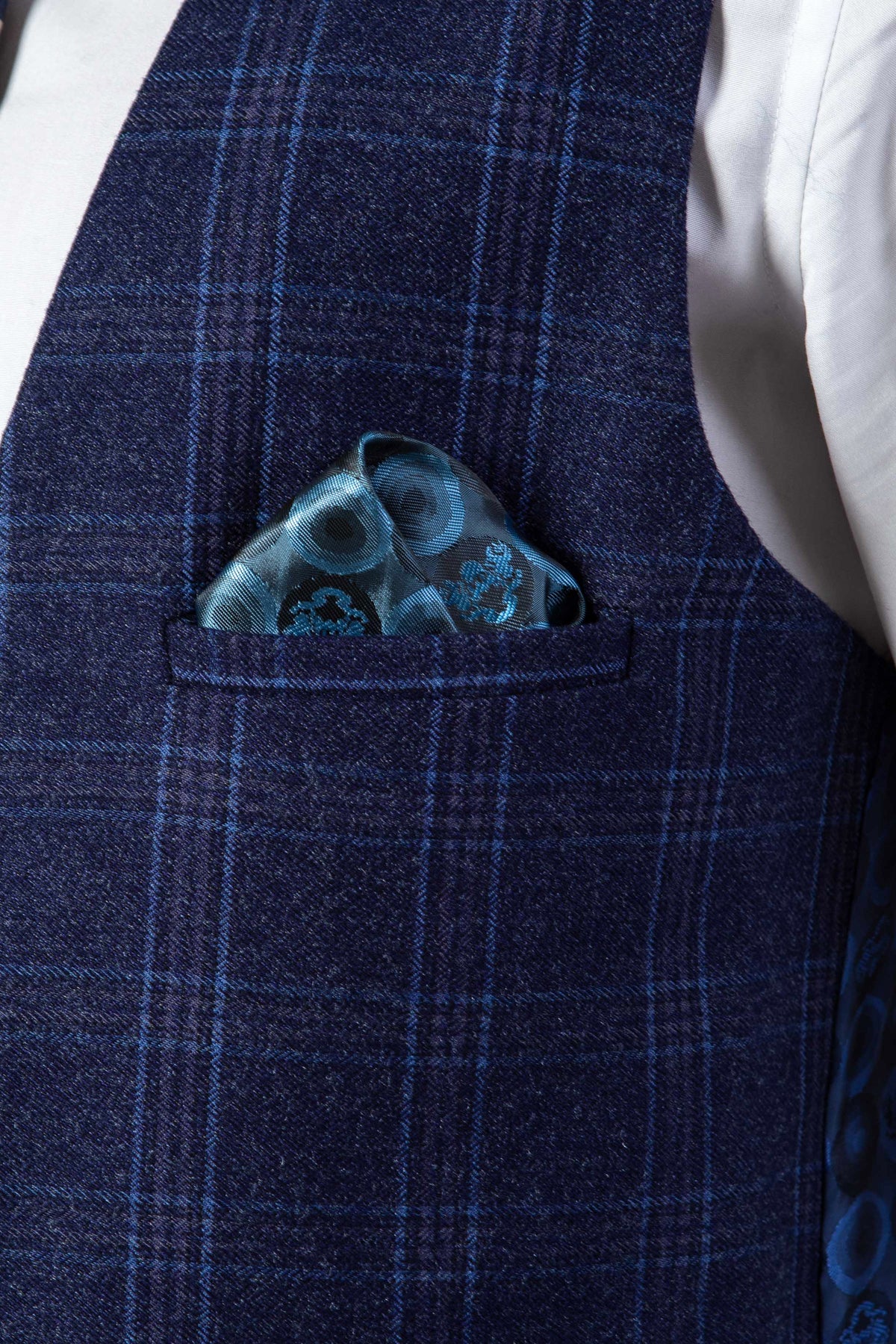 CHIGWELL Blue Tweed Check Waistcoat for Men - Stylish Formal Vest for Weddings, Office & Business Attire