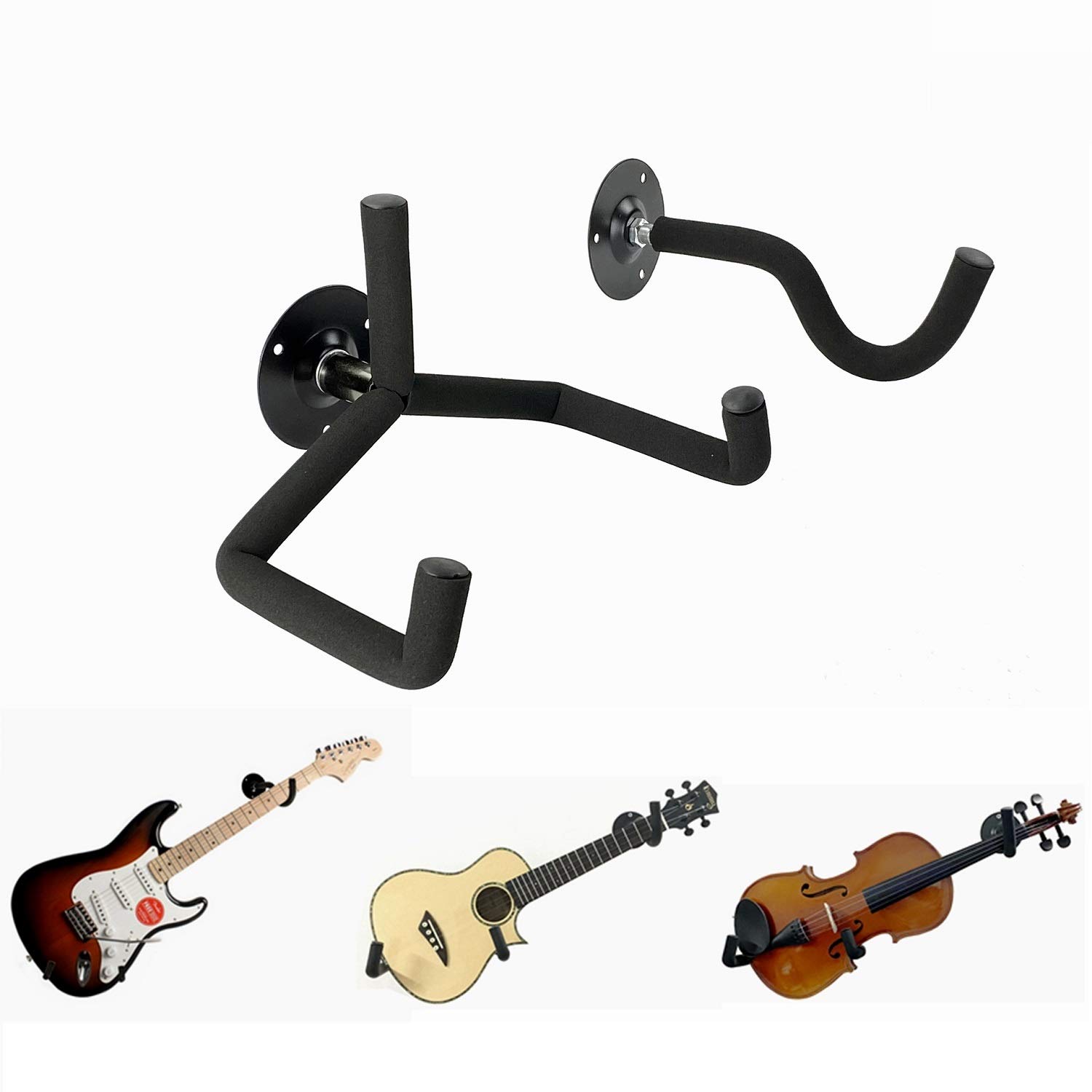 Ukulele Bass Violin Hanger Wall Mount - Horizontal Electric Guitar Holder & Bass Stand Rack Hook for Music Studio, Home Decor, and Instrument Storage