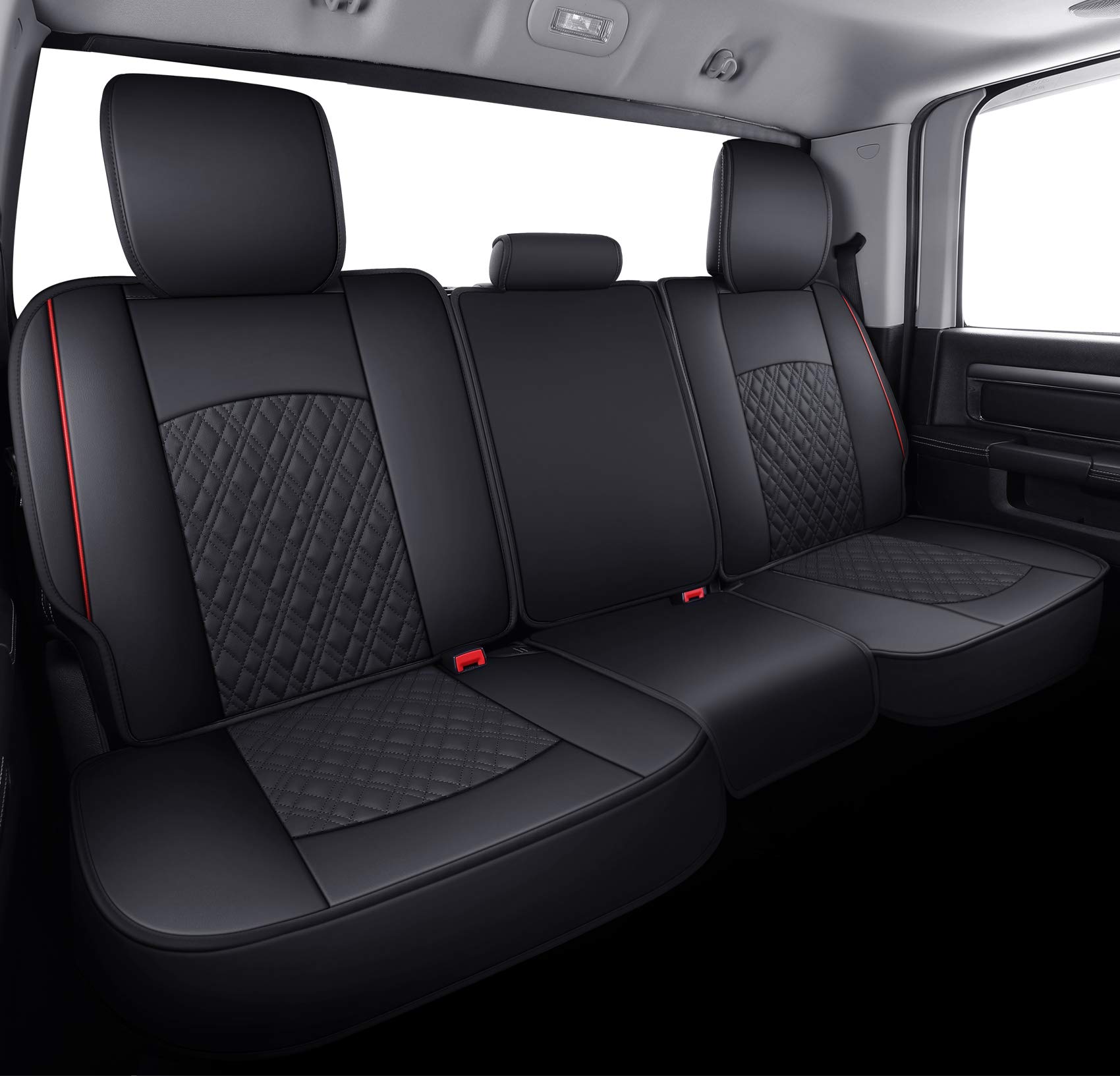 Premium Dodge Ram Seat Covers - Full Set for 2009-2025 1500/2010-2024 2500/3500 (Crew/Double/Mega/Quad Cab) - Fits Tradesman/Classic/Laramie/Bighorn/Longhorn Models - Durable Black & Red Design - Perfect for Work Trucks, Off-Roading & Daily Commutes