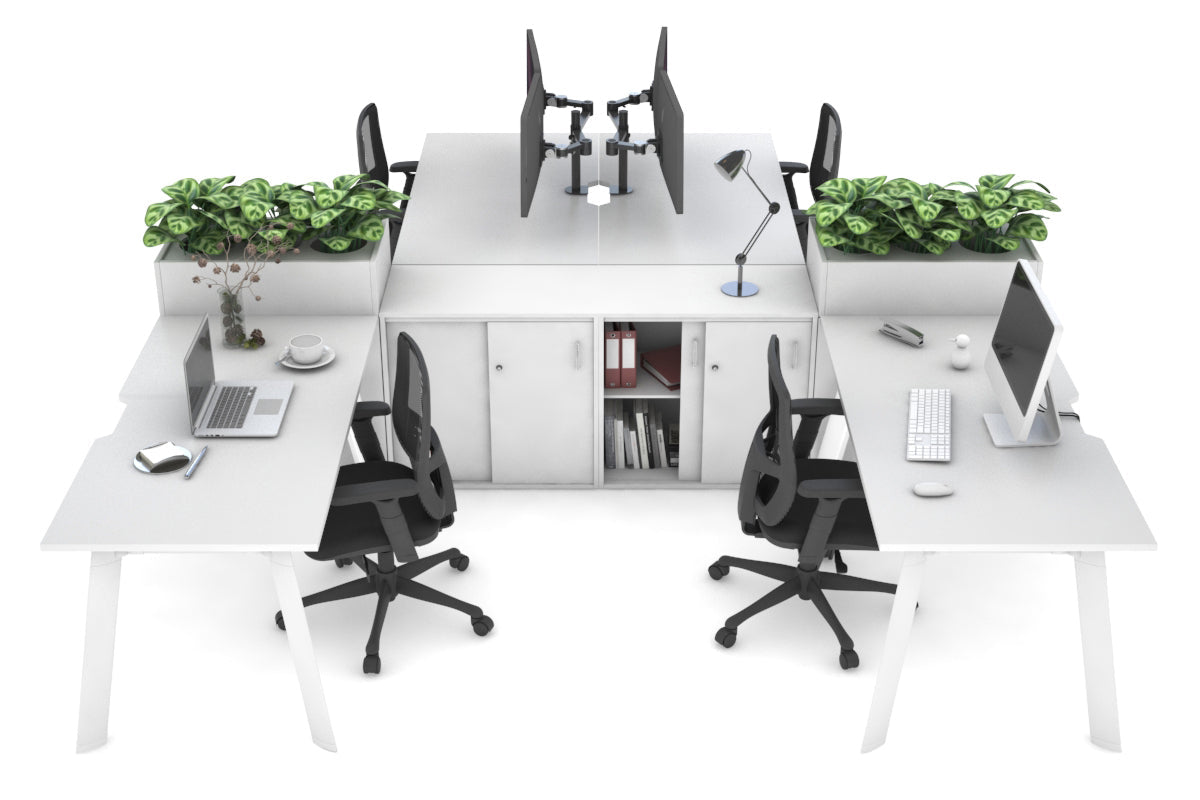 4-Person Office Workstation with Uniform Spine - 1400L x 800W Dimensions, Cable Management Scallop - Perfect for Collaborative Workspaces & Open Office Environments