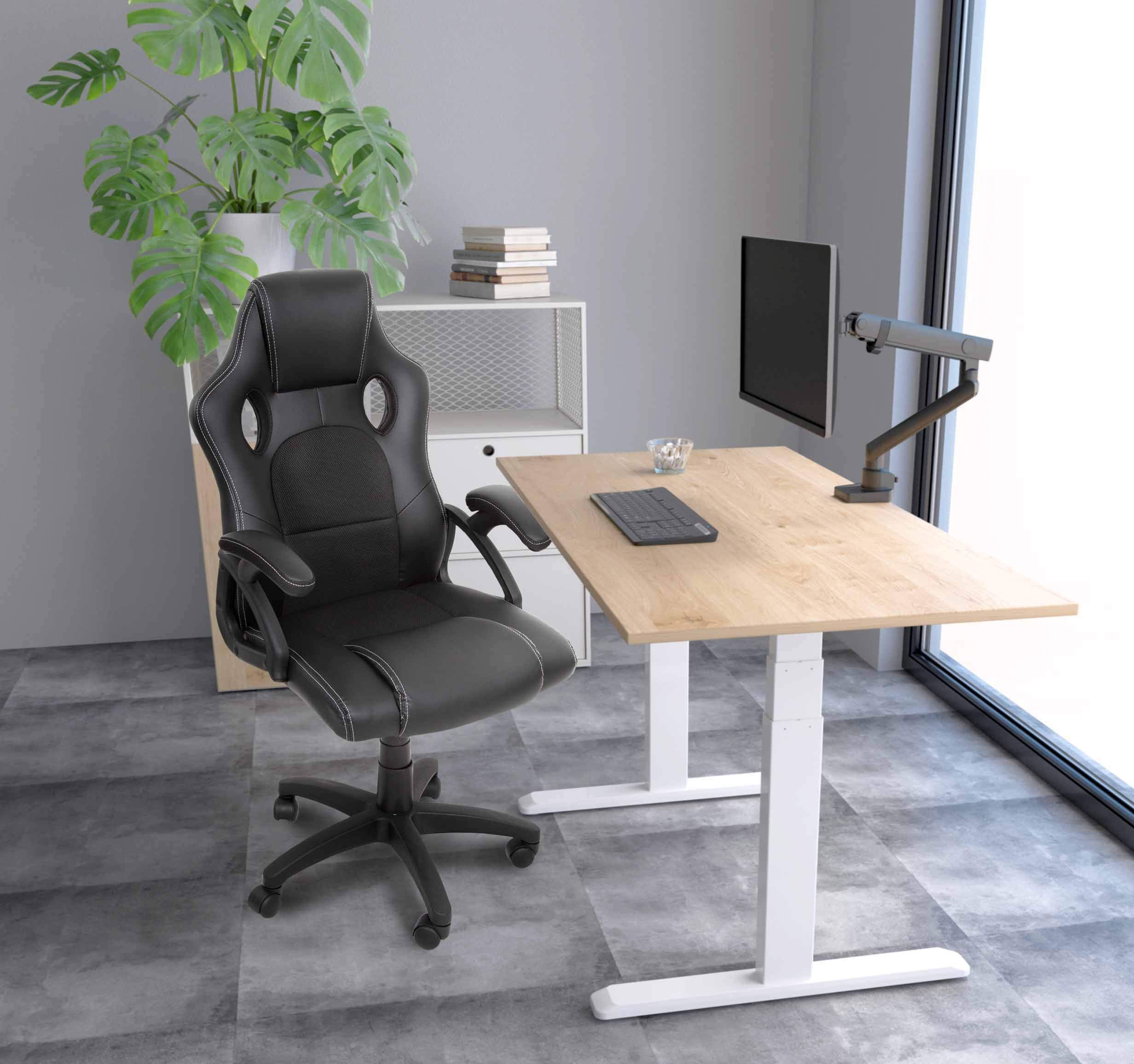 Ergonomic Office Chair with Lumbar Support - Adjustable Height & Reclining Back - Padded Seat & Headrest - Swivel Wheels - Faux Leather Desk Chair for Home & Office - Perfect for Long Work Hours, Gaming, and Remote Work (Black)
