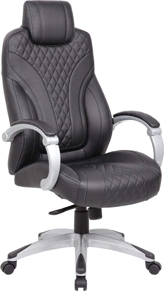 Premium Boss Executive Hinged Arm Chair - Black Leather Office Chair [B8871 BK] for Home Office, Conference Room & Executive Suites