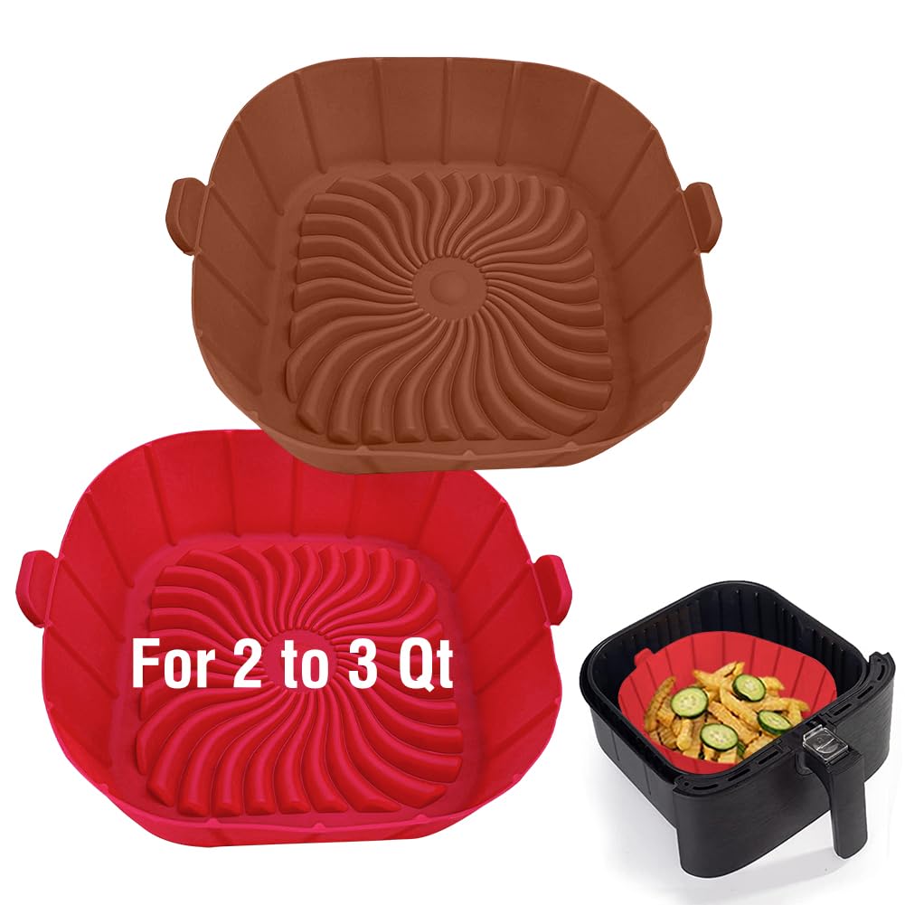 Non-Stick Silicone Air Fryer Liners for 2-3 QT Small Air Fryers - 2 Pack Square Reusable Baking Tray Accessories - Perfect for Healthy Cooking, Roasting, and Baking - Better Than Paper Liners