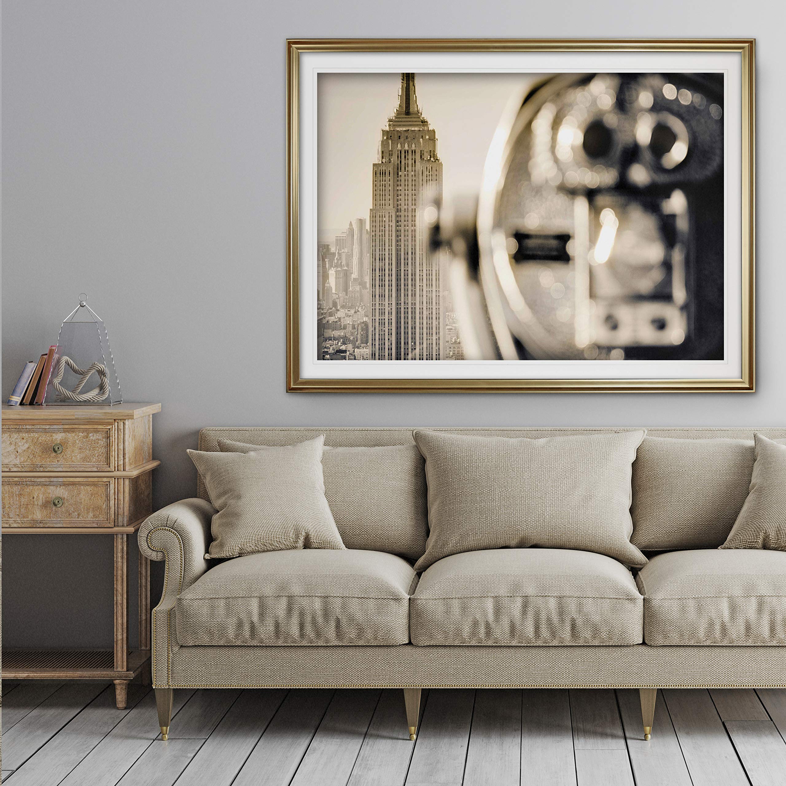 Empire State Building New York Cityscape Art - Framed Landscape Photography Canvas Print - Top of The Rock View - Perfect for Home & Office Wall Decor