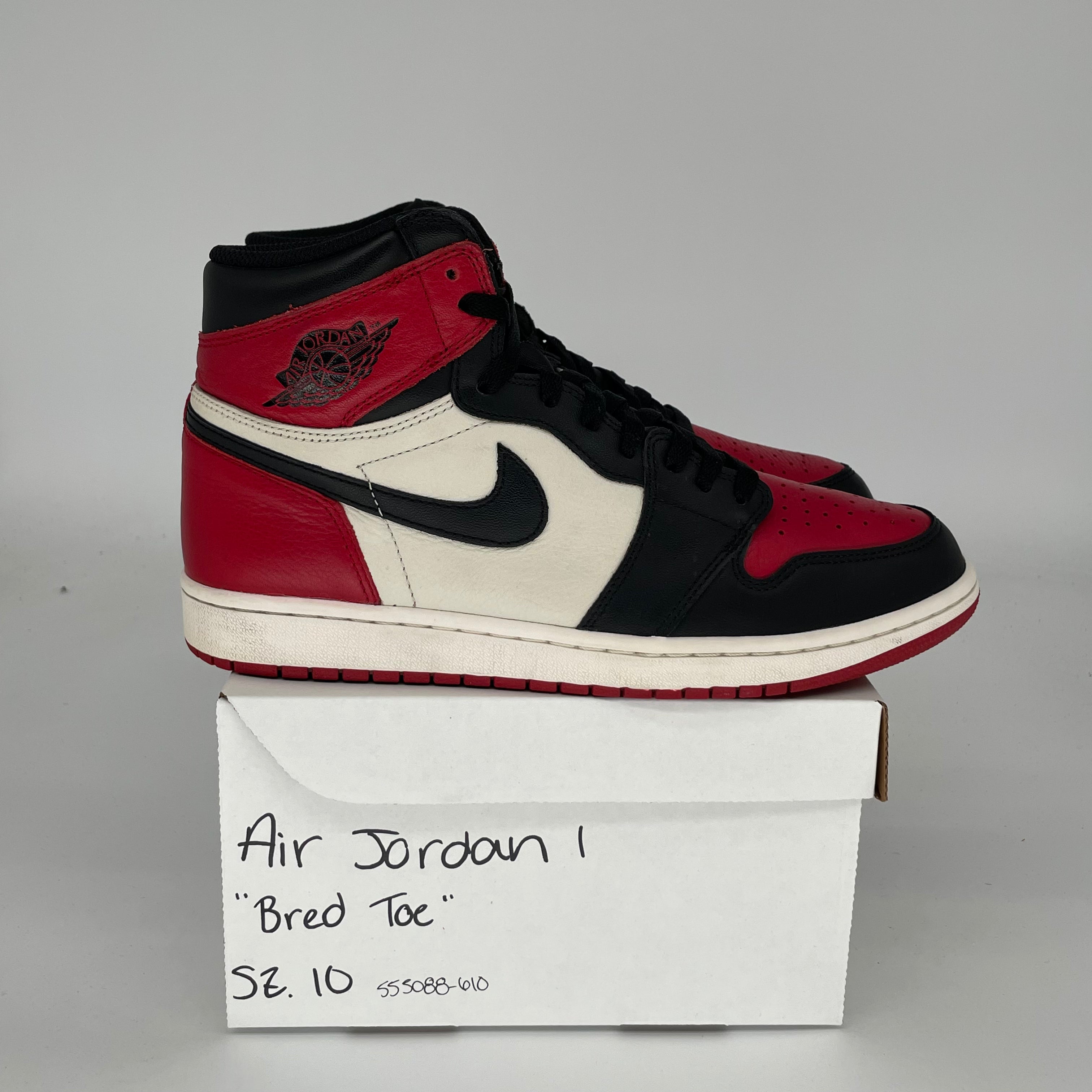 AIR JORDAN 1 Retro High OG 'Bred Toe' Men's Basketball Shoes - Size 10 (555088-610) - Perfect for Streetwear, Sneaker Collecting & Basketball Games