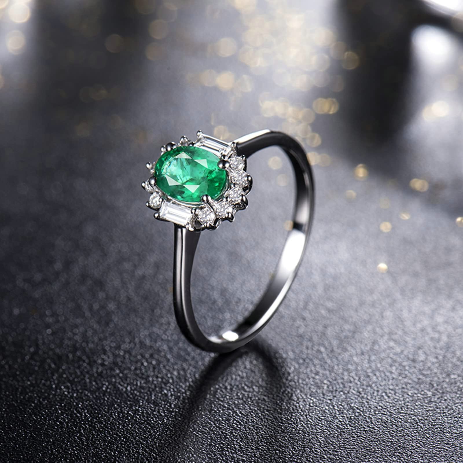 18K White Gold Wedding Rings for Women - Unique Emerald Moissanite & Zirconia Engagement Band, 925 Sterling Silver Bridal Set - Perfect for Proposals, Anniversaries and Special Occasions