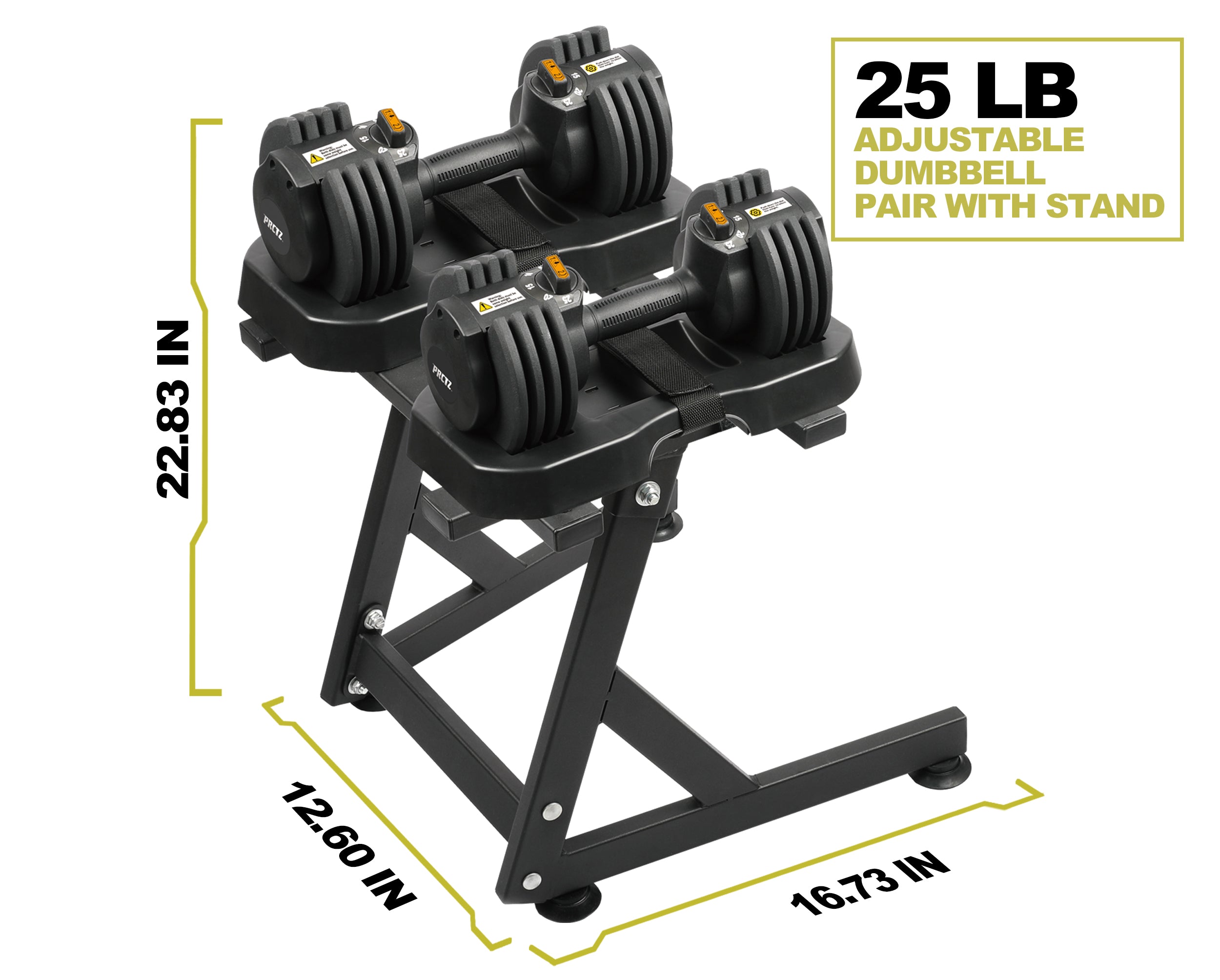 PRCTZ Adjustable Dumbbell Set 5-25 lbs with Stand - Quick Select Weight System for Home Gym, Strength Training & Full Body Workouts