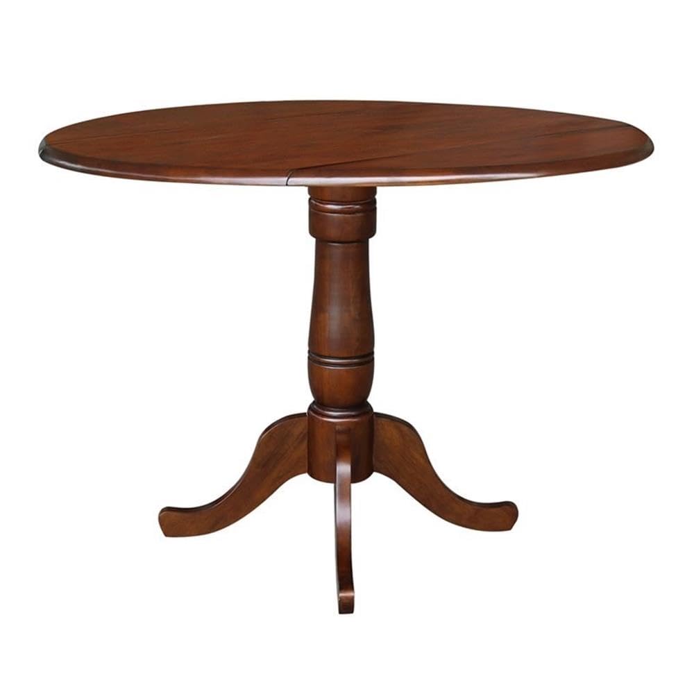 IC International Concepts Round Hardwood Dual Drop Leaf Pedestal Dining Table - Espresso Finish for Kitchen, Dining Room & Small Space Saving Furniture