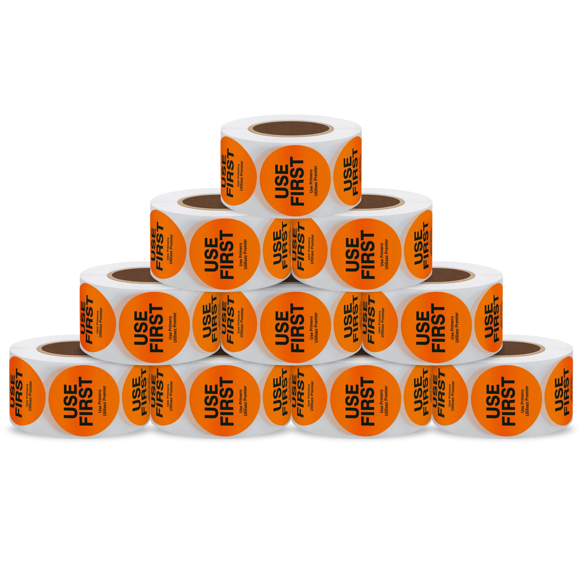 1.5 Inch Food Safe Inventory Control Stickers - Trilingual English/Spanish/French - 500 Stickers per Roll (10 Rolls) - Perfect for Restaurant Food Rotation, Warehouse Organization & Retail Product Labeling
