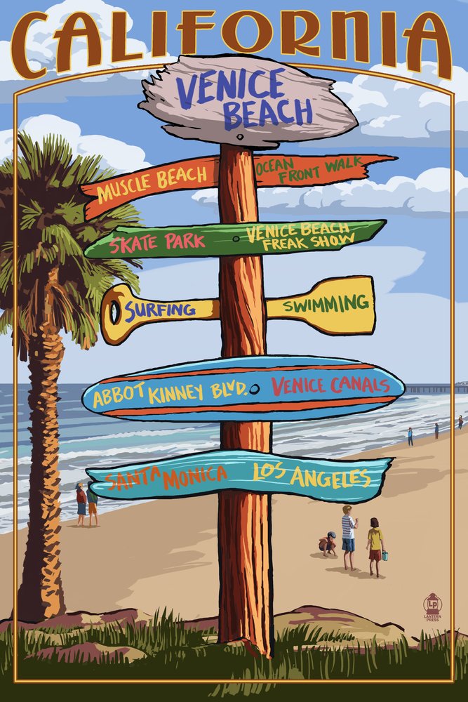 Venice Beach California Sign - 24x36 Gallery Quality Metal Wall Art, Aluminum Home Decor for Living Room, Bedroom & Office