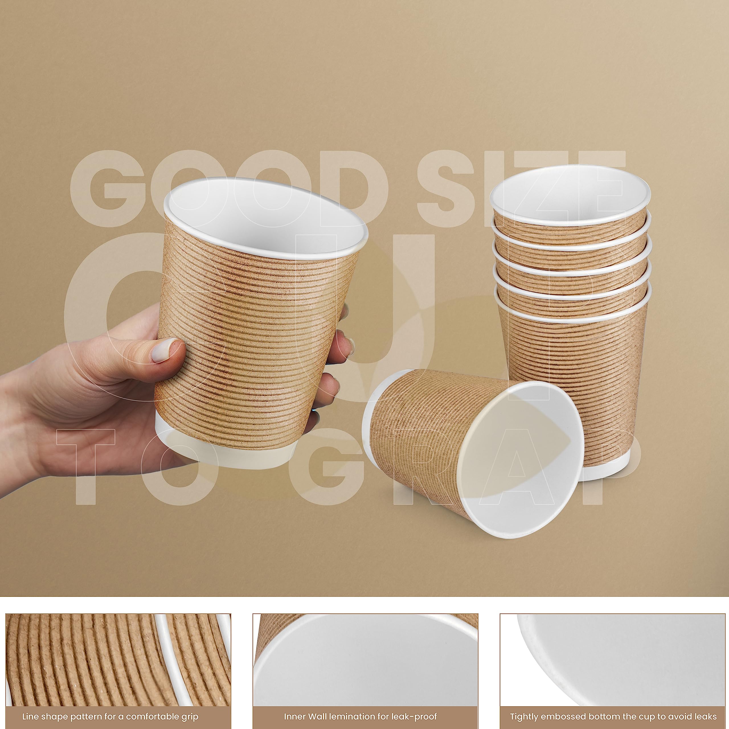 Eco-Friendly 150ml Ripple Paper Cups and Glasses (20-Pack) - Biodegradable Disposable Cups for Coffee, Tea, Hot & Cold Beverages - Includes 20 White Paper Straws - Perfect for Parties, Picnics, and Office Use