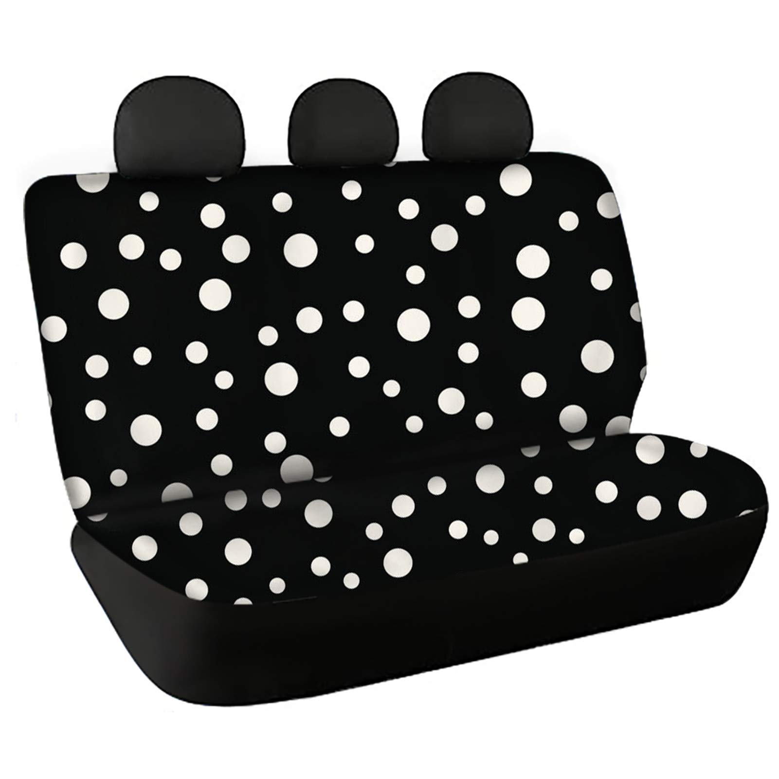FUSURIRE Black & White Polka Dot Car Back Seat Cover - Durable Dog & Child Bench Seat Protector, Non-Slip Universal Fit - Perfect for Road Trips, Pet Travel & Family Outings