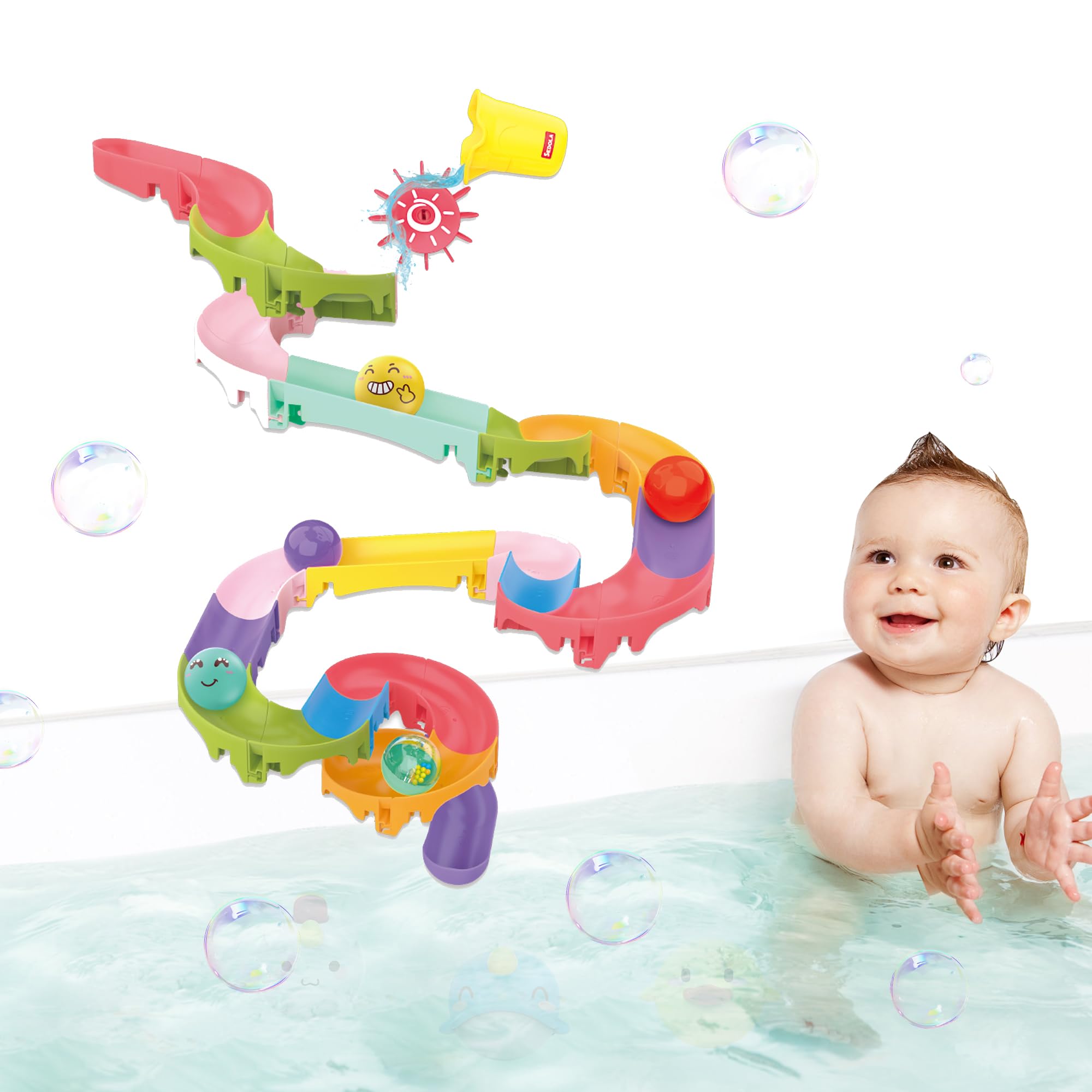 Taseyok Toddler Bath Toys for Kids - DIY Bathtub Toys with Suction Cups, Fun Baby Shower & Bath Time Slide Track Toys - Perfect Birthday Gift for Boys & Girls Ages 3-7 - Great for Sensory Play & Water Learning Activities
