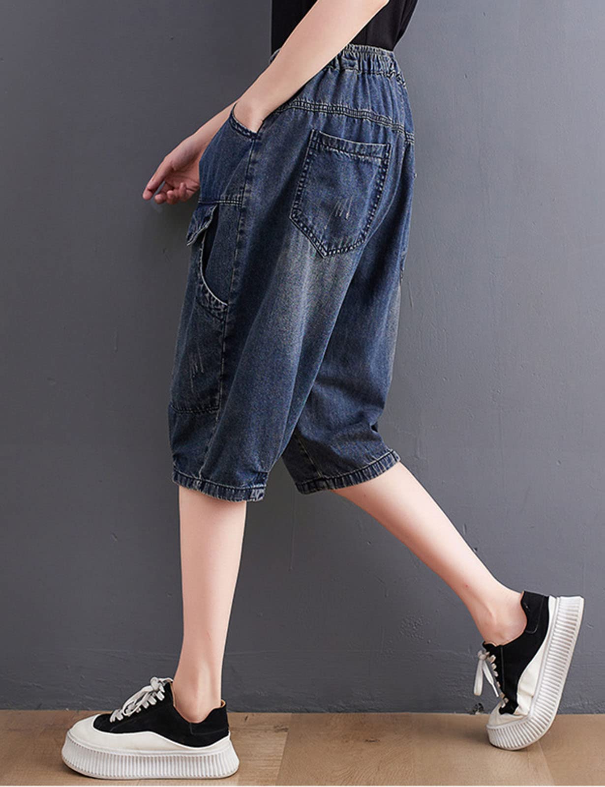 Women's Distressed Denim Shorts - Cotton Loose Fit High Waisted Elastic Waist Casual Jean Shorts | Perfect for Summer, Beach, Travel & Everyday Wear