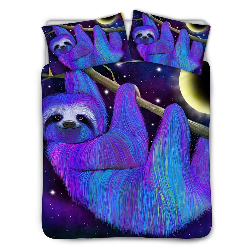 Cute Galaxy Sloth 3-Piece Bedding Set - Full/Queen/King Size Duvet Cover + 2 Pillow Shams, Soft Beige Lining - Cozy Bedroom Decor for Kids & Teens, Space Themed Room Aesthetic
