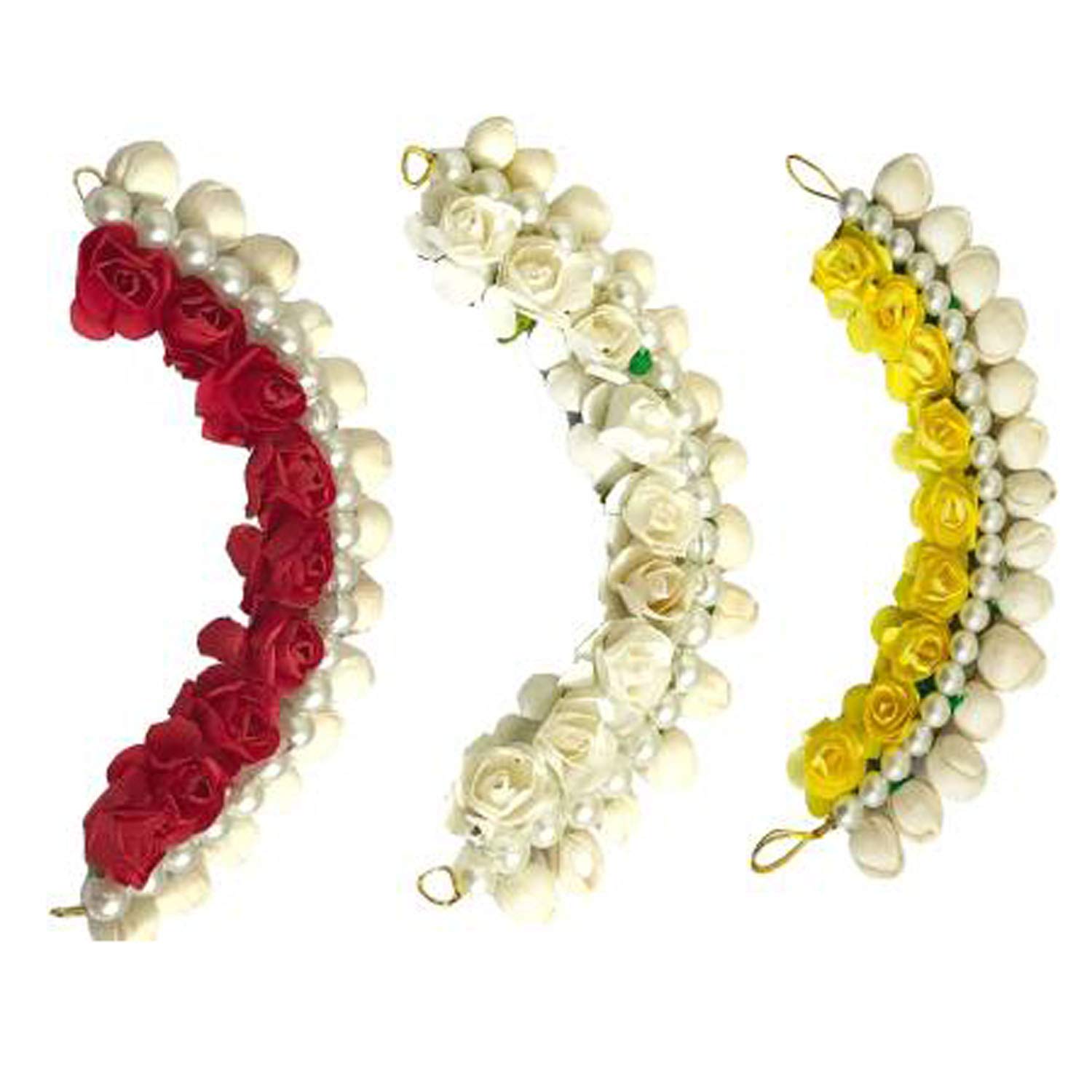 Maahal Fancy Flower Hair Juda & Gajra Combo Set - 3 Pack Floral Hair Accessories for Women & Girls - Perfect for Weddings, Parties & Festivals