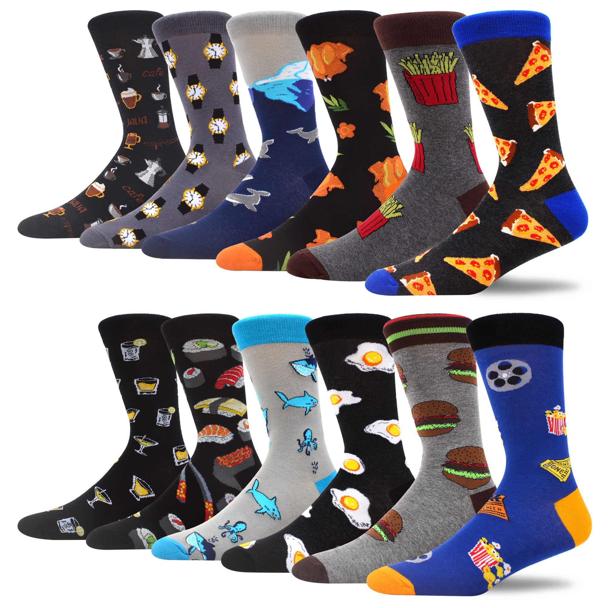 MAKABO Men's Fun Dress Socks - Colorful Novelty Patterned Cotton Crew Socks for Work, Party & Casual Wear - Comfortable & Breathable Everyday Socks for Men