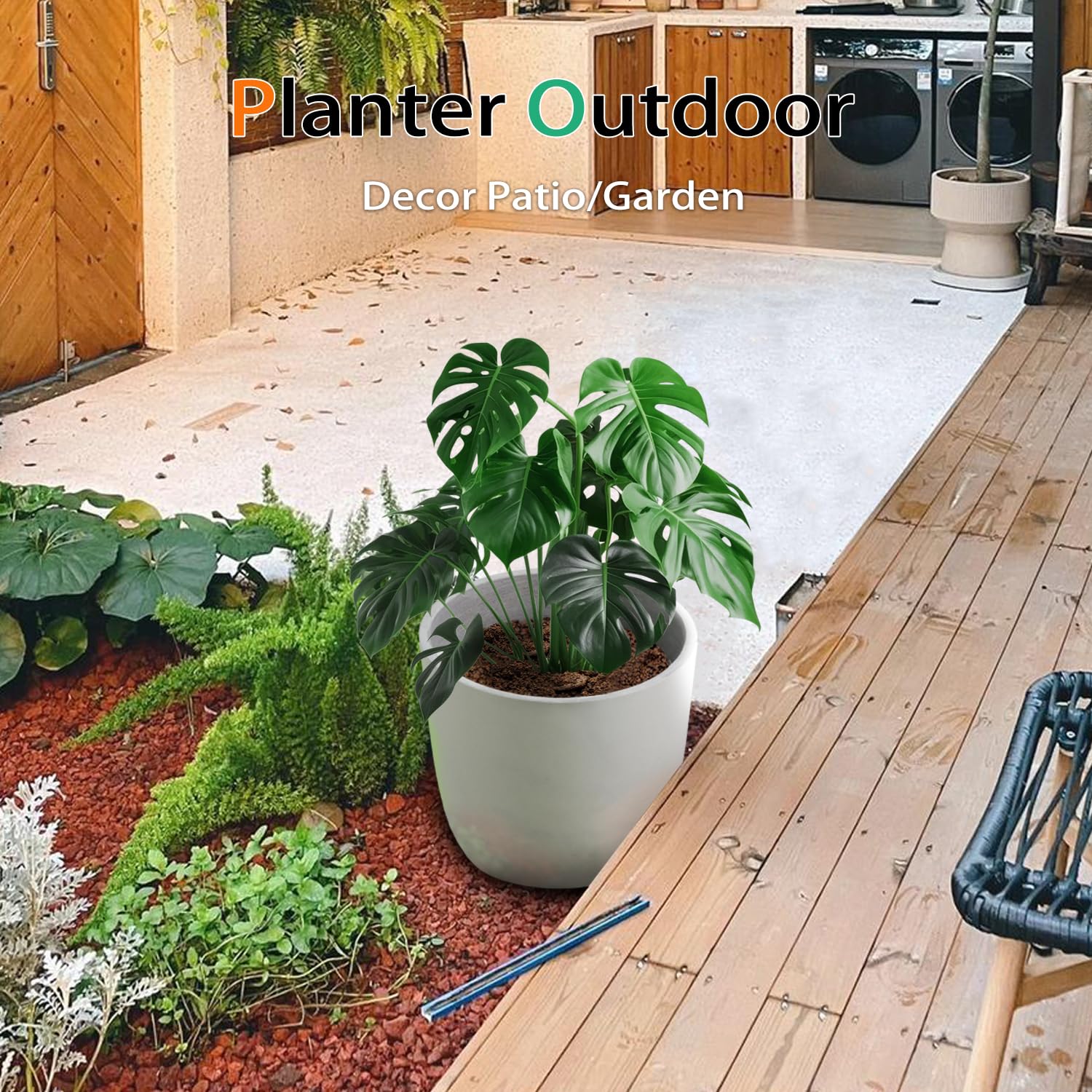 Large 18 Inch Grey Concrete Planter for Outdoor & Indoor Use - Cement Plant Pot for Trees, Flowers, Succulents - Perfect for Patio, Garden, Living Room Decor