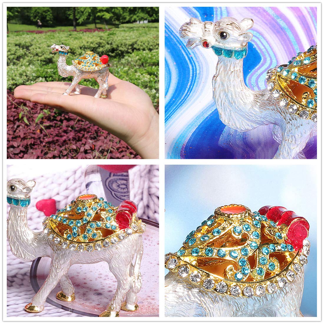 Waltz&F Hand-Painted Bejeweled Camel Trinket Box with Crystals - Collectible Figurine & Home Decor for Jewelry Storage, Gift Giving, and Display