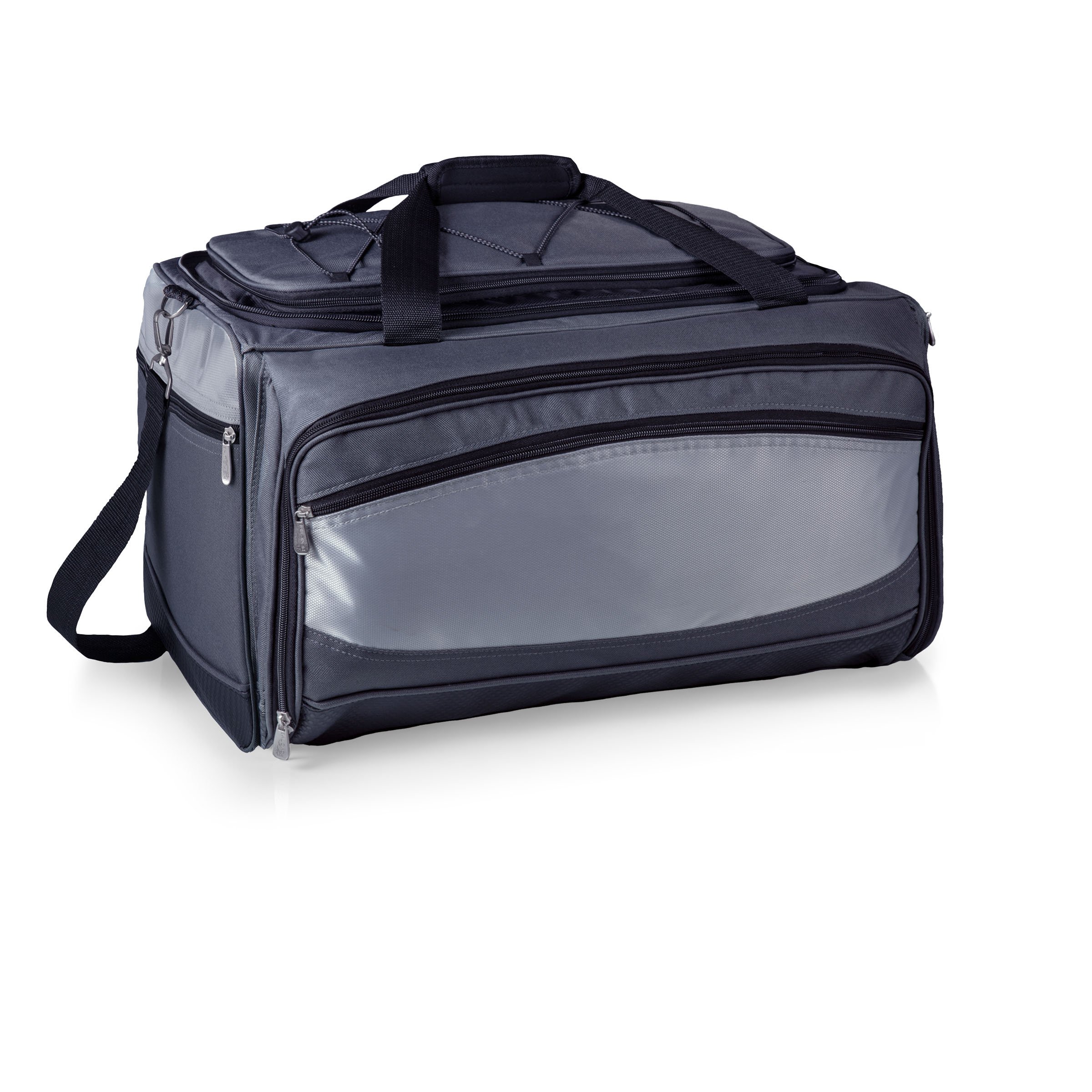 ONIVA - Picnic Time Brand Buccaneer Portable Charcoal Grill & Cooler Tote Combo (Black with Gray Accents) - Perfect for Camping, Beach Outings, and Backyard BBQs