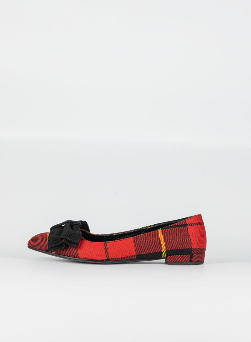 Prada Ballerine Flats in Red Tartan with Bow - Size 36.5 | Elegant Women's Loafers for Office, Parties & Casual Wear