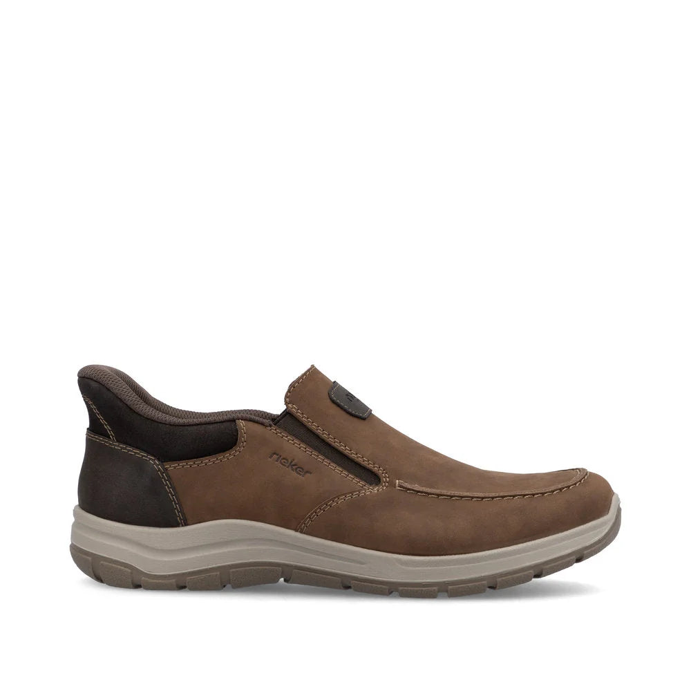 Rieker 03655 Brown Men's Casual Loafers - Comfortable Slip-On Shoes for Business, Office & Daily Wear