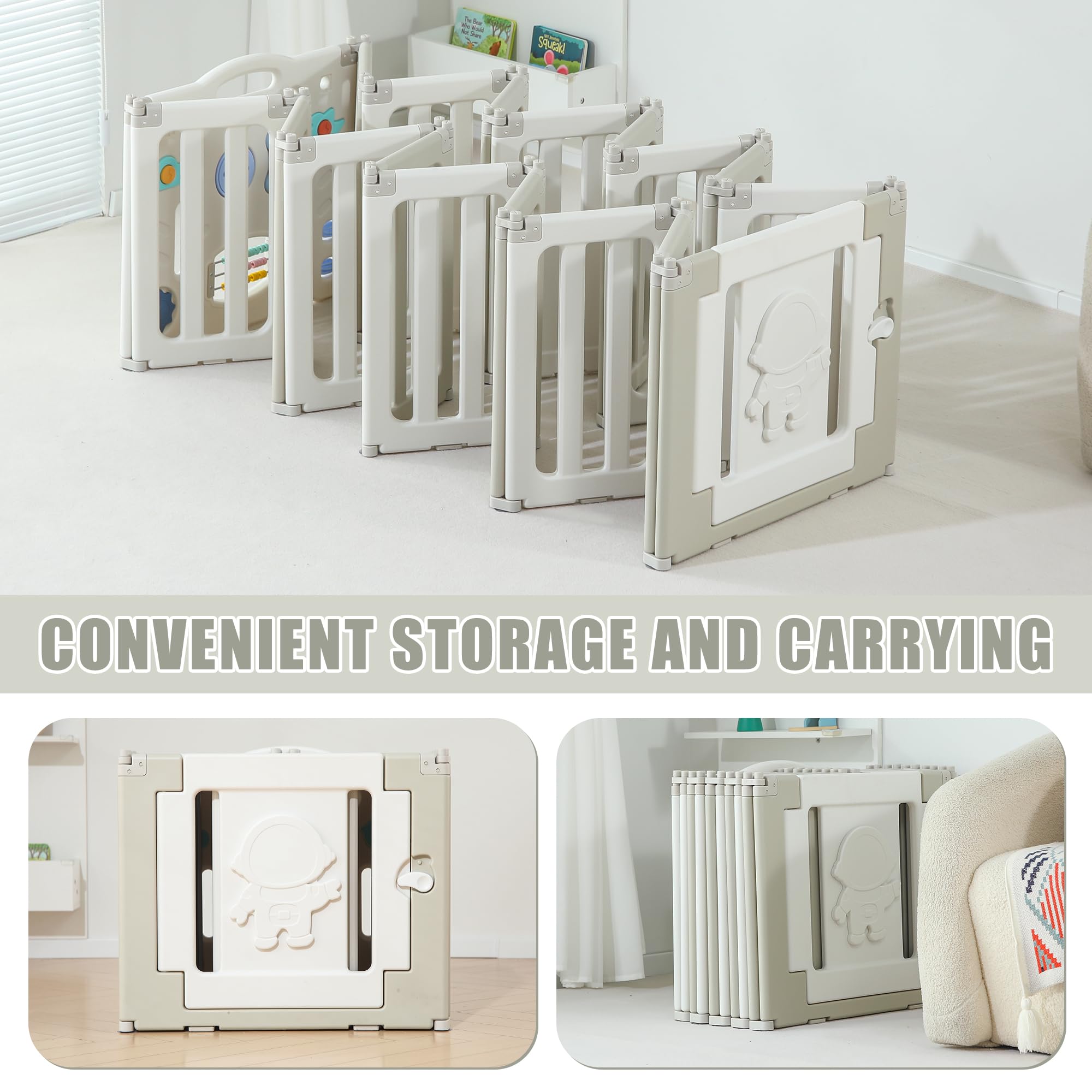 Extra Large Baby Play Pen - 18 Panels Foldable Playpen for Babies & Toddlers | Adjustable Portable Play Yard & Safety Fence | Grey Astronaut-Themed Baby Gate | Perfect for Indoor Playrooms, Daycare Centers & Home Safety
