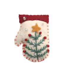 2 Pin White Christmas Mitten Ornaments with Green Tree Design - Perfect for Holiday Decor, Xmas Tree Decorations, and Festive Home Party Decor